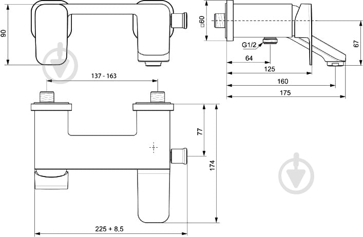 Смеситель для ванны Ideal Standard Tonic II A6338AA - фото 3