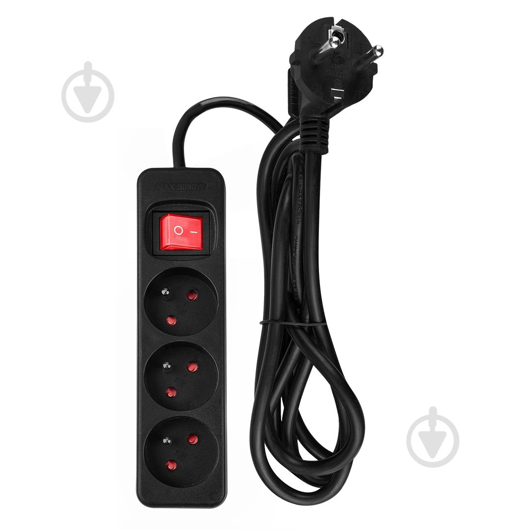 Подовжувач з вимикачем NEO tools із заземленням 3 гн. чорний 1,5 м 90-182 - фото 1