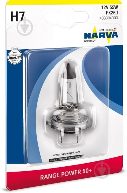 Автолампа галогенна Narva Range Power 50+ H7 55 Вт 1 шт.(NV 48339.1B) - фото 1 Автолампа галогенна Narva Range Power 50+ H7 55 Вт 1 шт.(NV 48339.1B) - фото 1