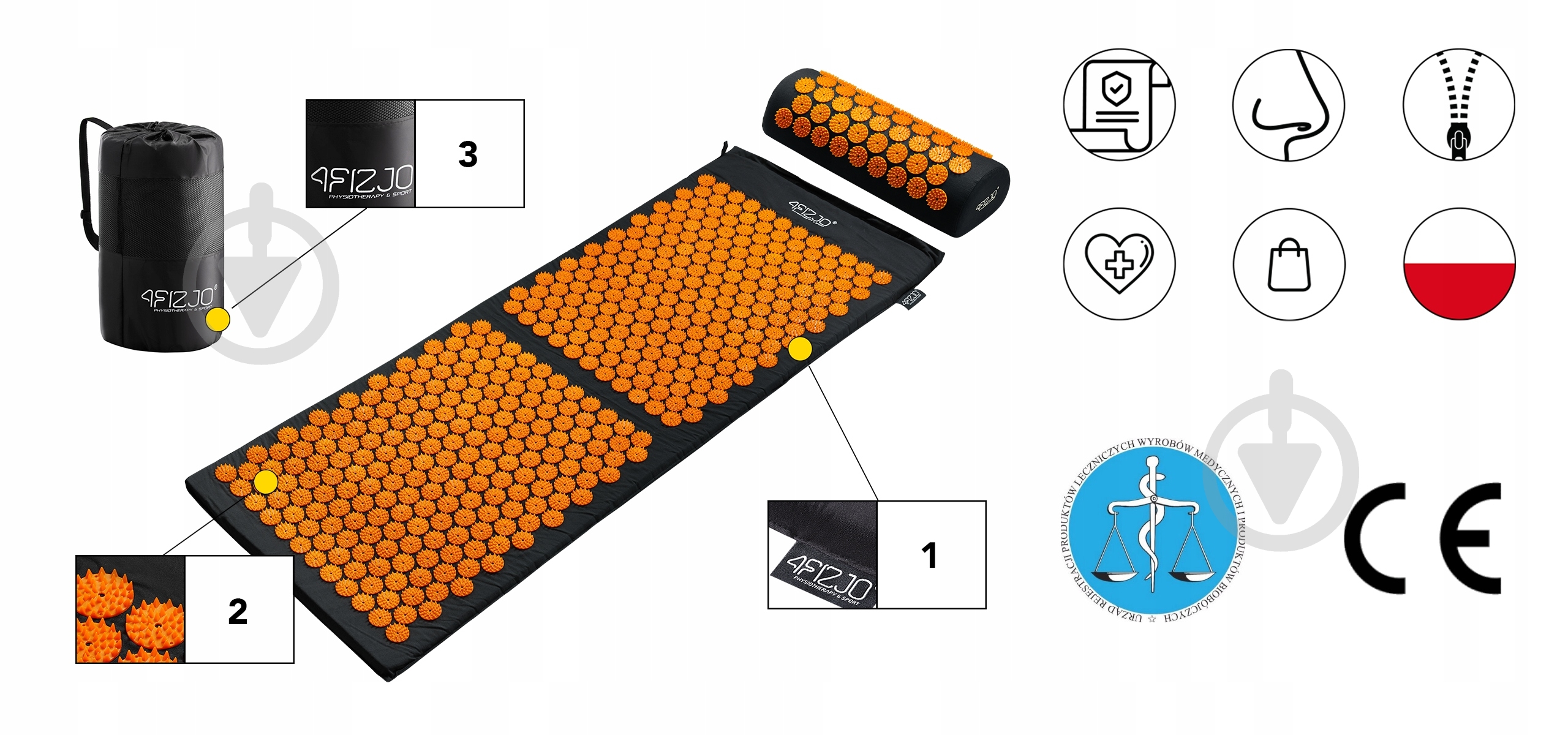 Коврик акупунктурный 4fizjo Classic Mat XL Аппликатор Кузнецова 4FJ0049 Black/Orange - фото 7