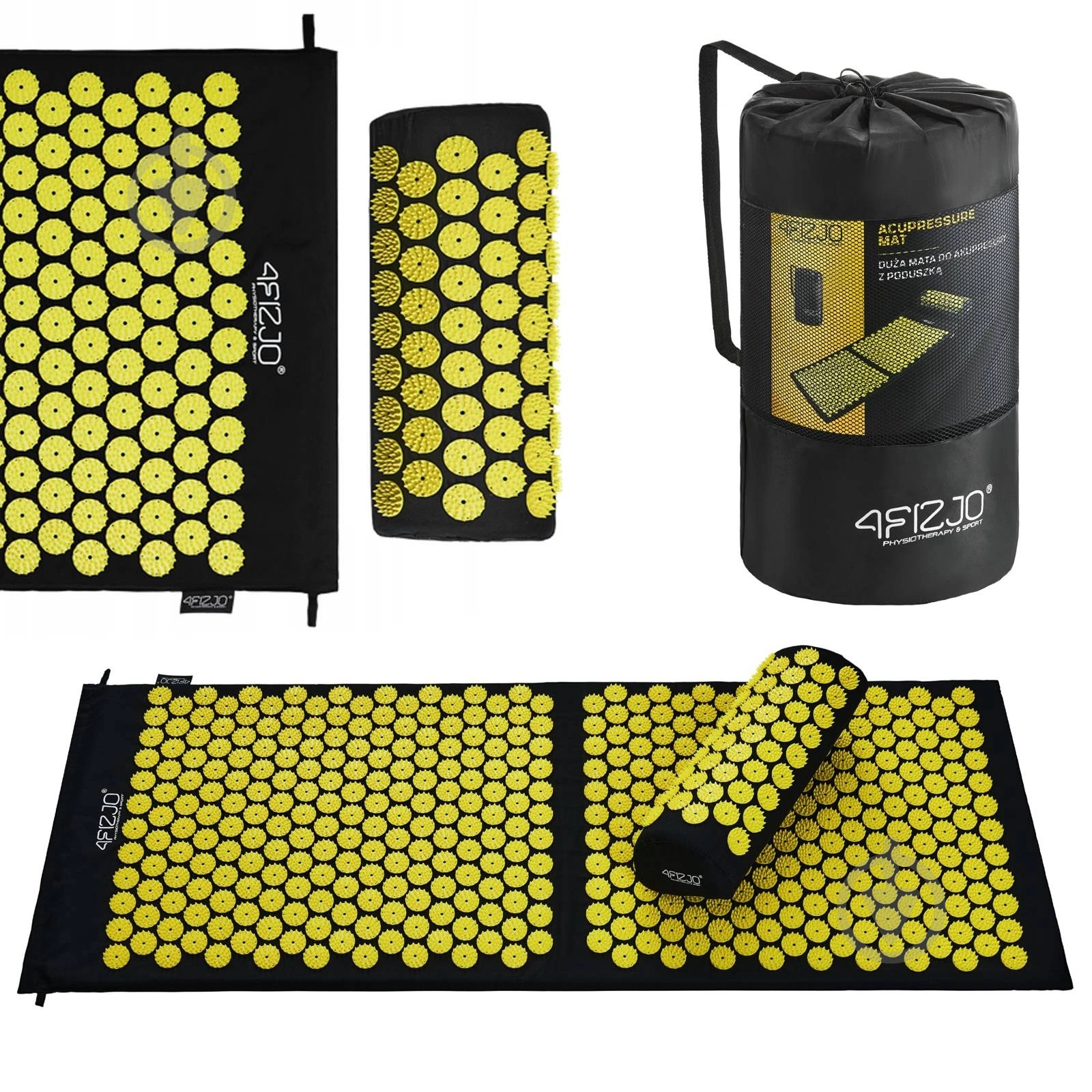 Килимок акупунктурний 4fizjo з валиком Classic Mat XL Аплікатор Кузнєцова 4FJ0087 Black/Yellow - фото 8