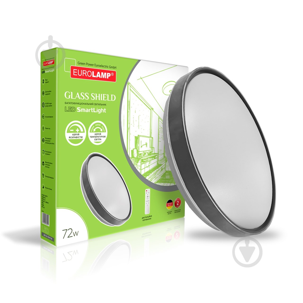 Світильник світлодіодний Eurolamp Glass Shield чорний 3000-6500 К LED-SL-72W-T28 - фото 1 Світильник світлодіодний Eurolamp Glass Shield чорний 3000-6500 К LED-SL-72W-T28 - фото 1