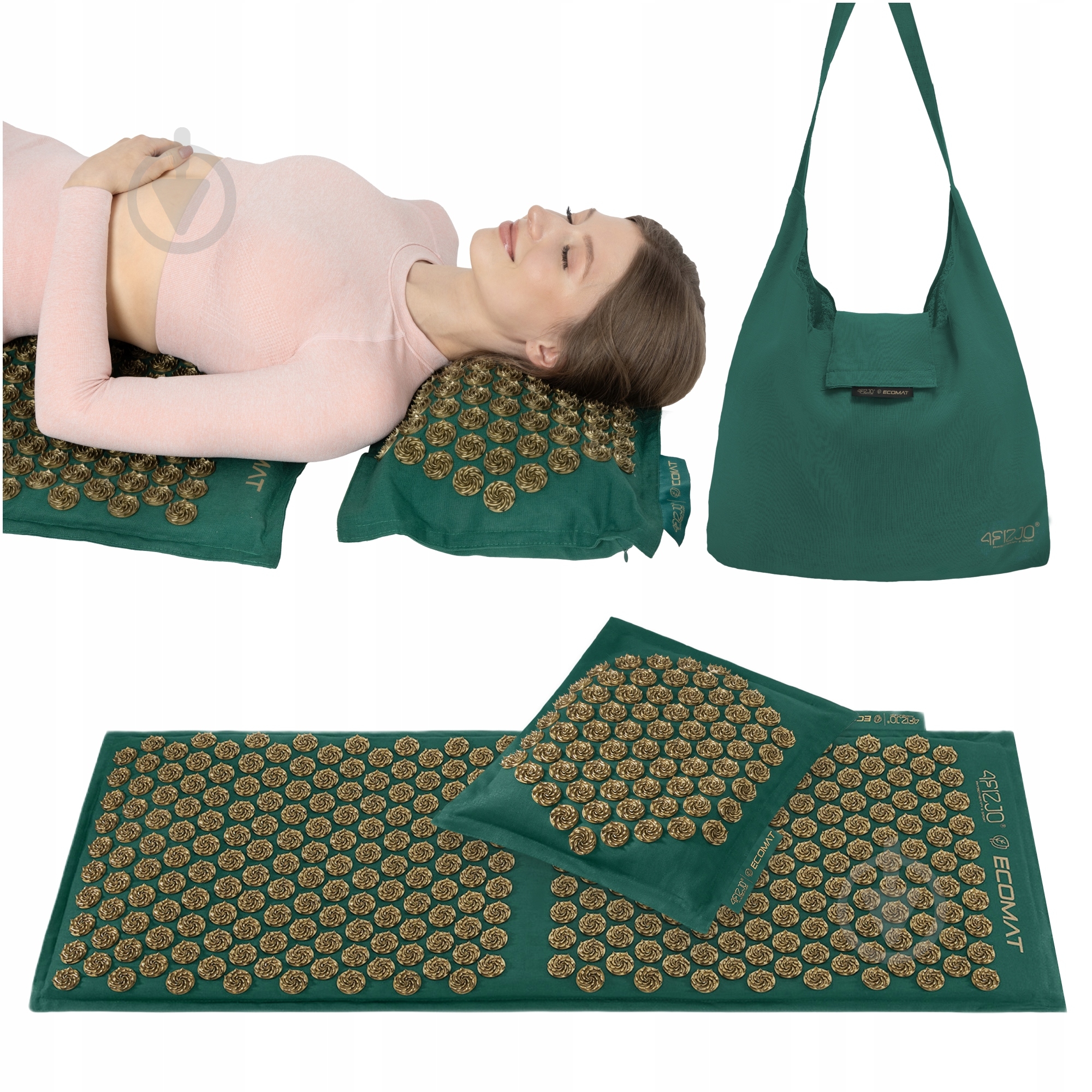 Коврик акупунктурный 4fizjo с подушкой Eco Mat XL Аппликатор Кузнецова 4FJ0290 Navy Green/Gold (P-5907739313614) - фото 1