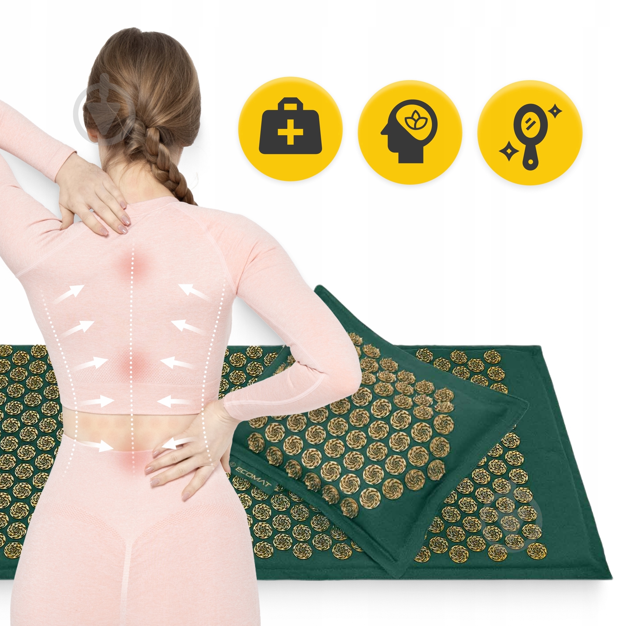Коврик акупунктурный 4fizjo с подушкой Eco Mat XL Аппликатор Кузнецова 4FJ0290 Navy Green/Gold (P-5907739313614) - фото 9