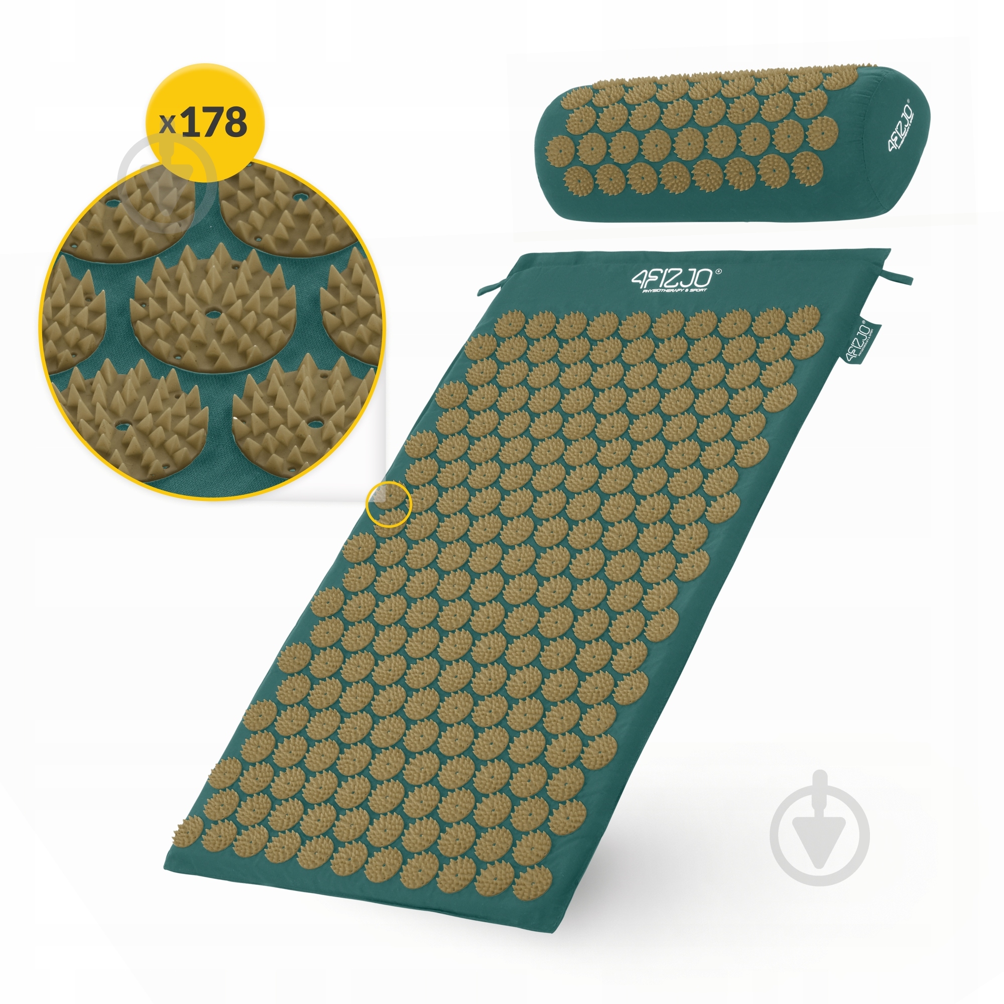Килимок акупунктурний 4fizjo з валиком Classic Mat Аплікатор Кузнєцова 4FJ0286 Navy Green/Gold (P-5907739313300) - фото 11