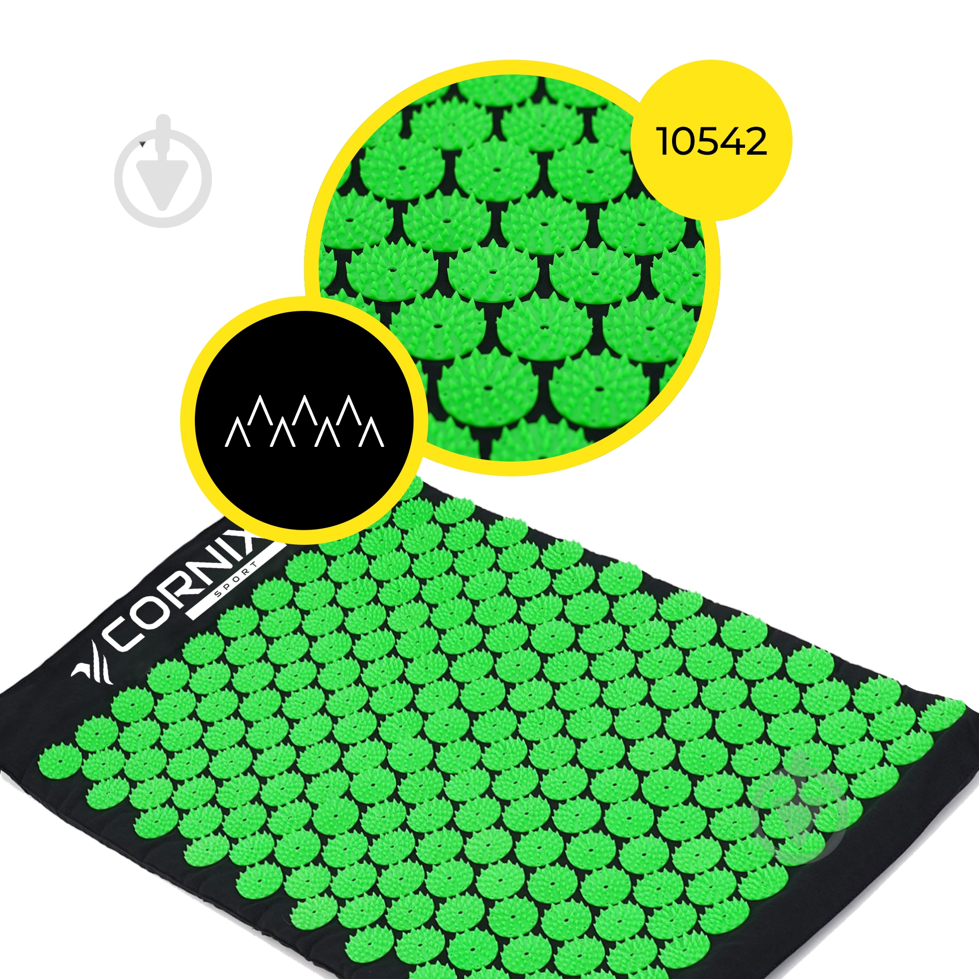 Килимок акупунктурний Cornix з валиком Classic Mat Аплікатор Кузнєцова XR-0110 Black/Green - фото 3