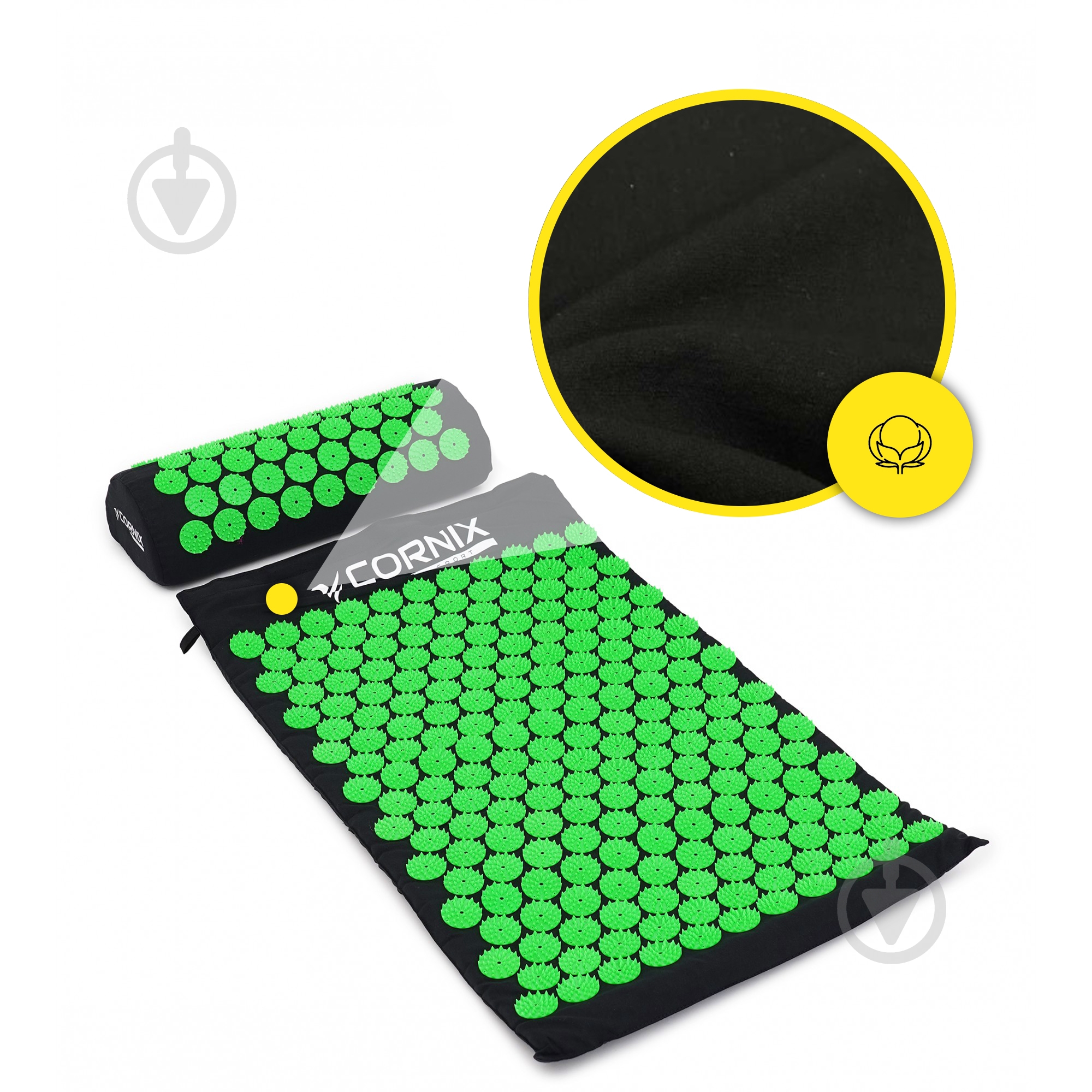 Килимок акупунктурний Cornix з валиком Classic Mat Аплікатор Кузнєцова XR-0110 Black/Green - фото 6