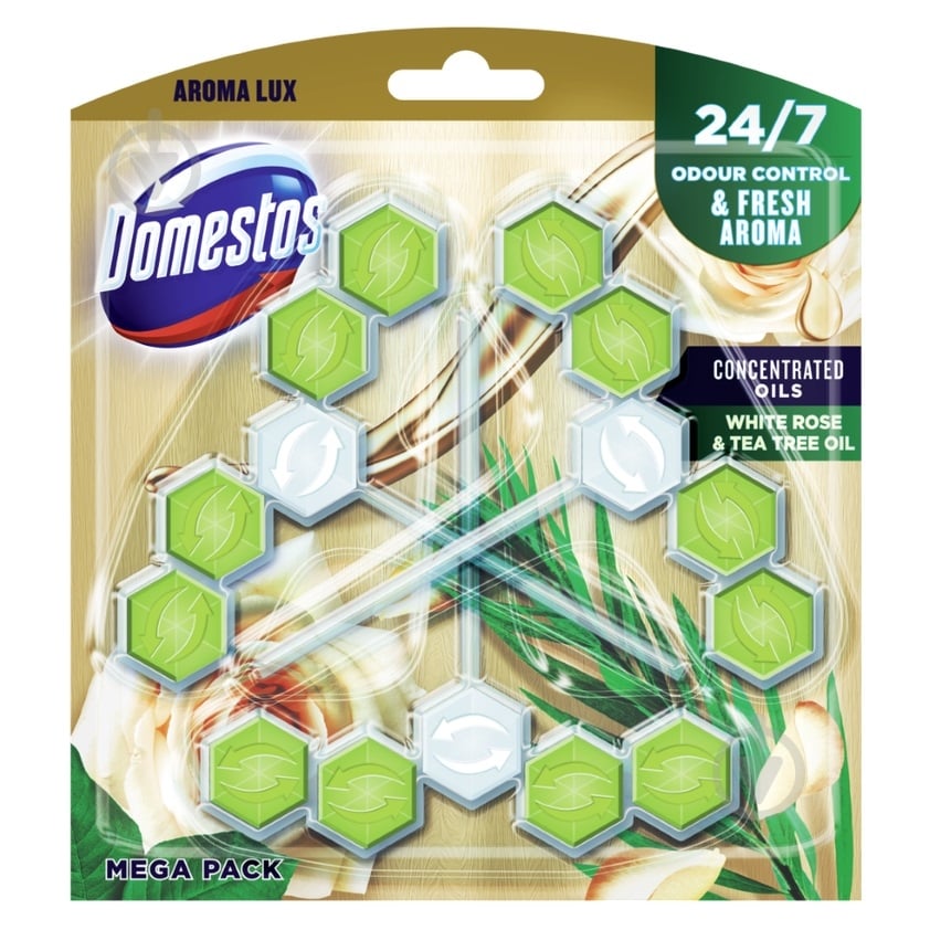 Туалетный блок Domestos Aroma Lux Свежесть белой розы и чайного дерева 68702165 - фото 1