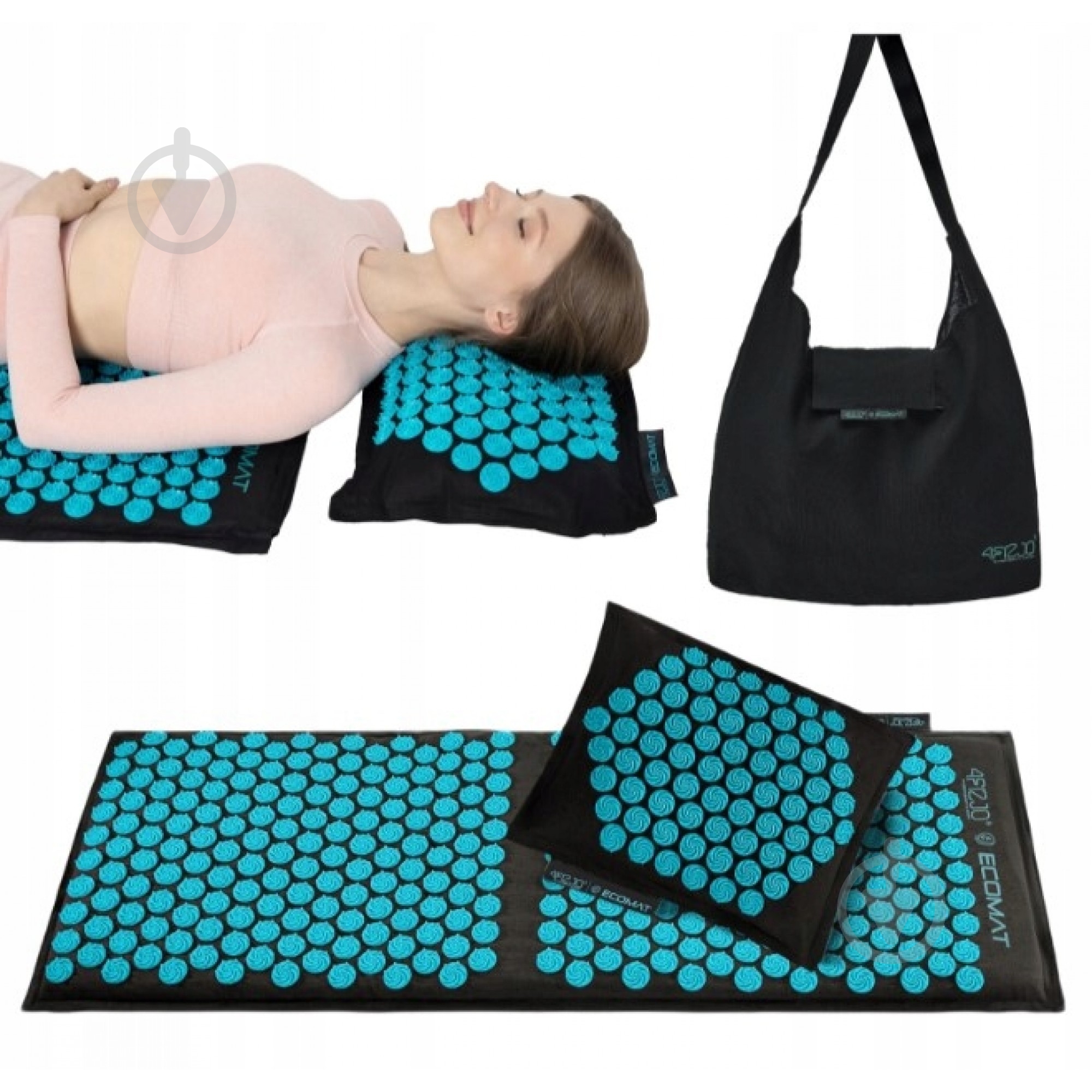 Коврик акупунктурный 4fizjo с подушкой Eco Mat XL Аппликатор Кузнецова 4FJ0514 Black/Blue (P-5907739317452) - фото 1