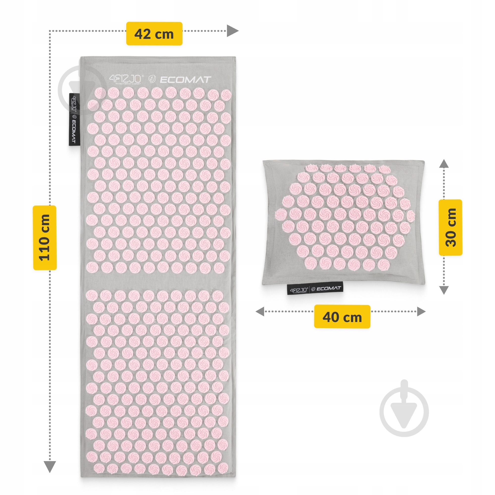 Коврик акупунктурный 4fizjo с подушкой Eco Mat XL Аппликатор Кузнецова 4FJ0515 Grey/Pink (P-5907739313607) - фото 2