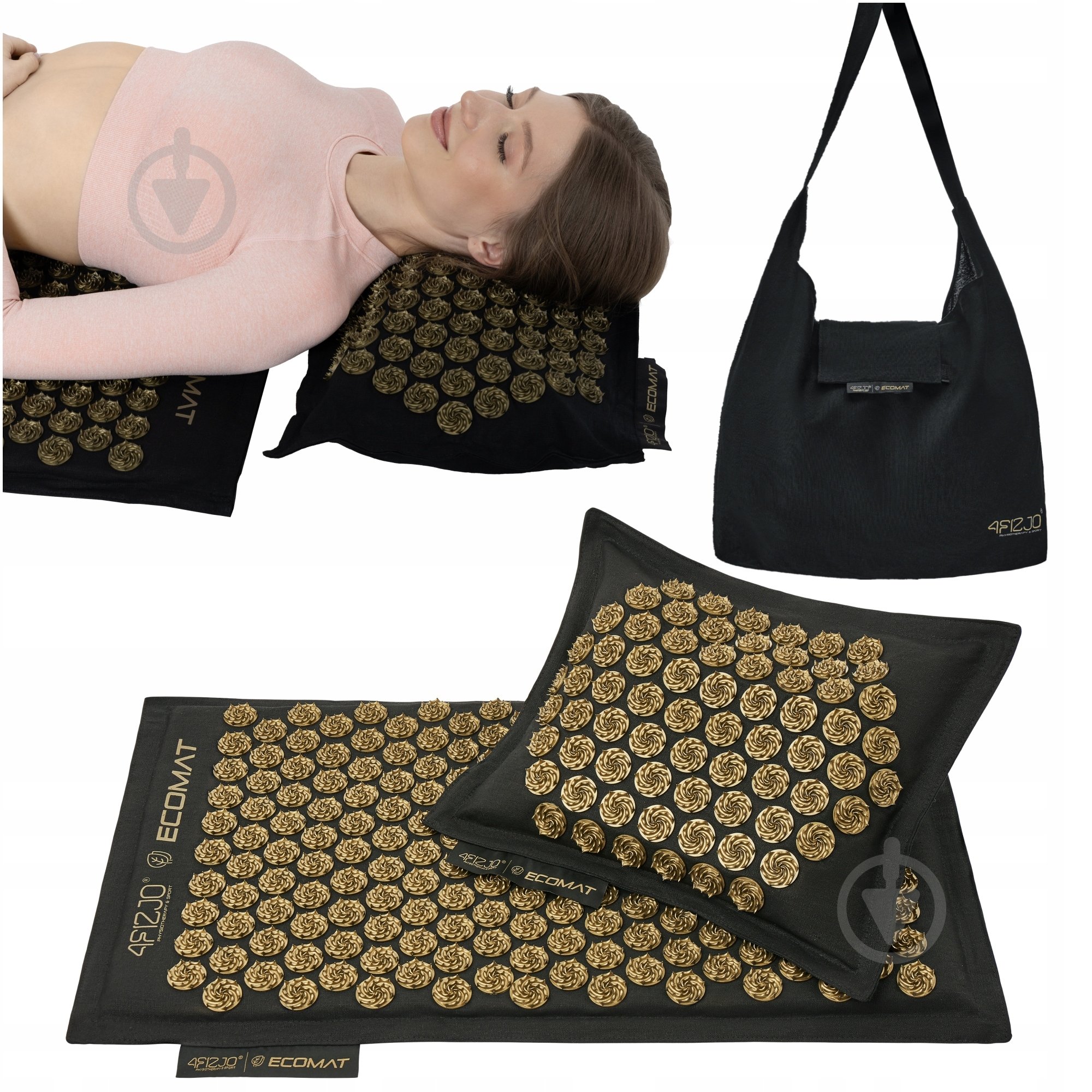 Коврик акупунктурный 4fizjo с подушкой Eco Mat Аппликатор Кузнецова 4FJ0179 Black/Gold (P-5907739311566) - фото 1