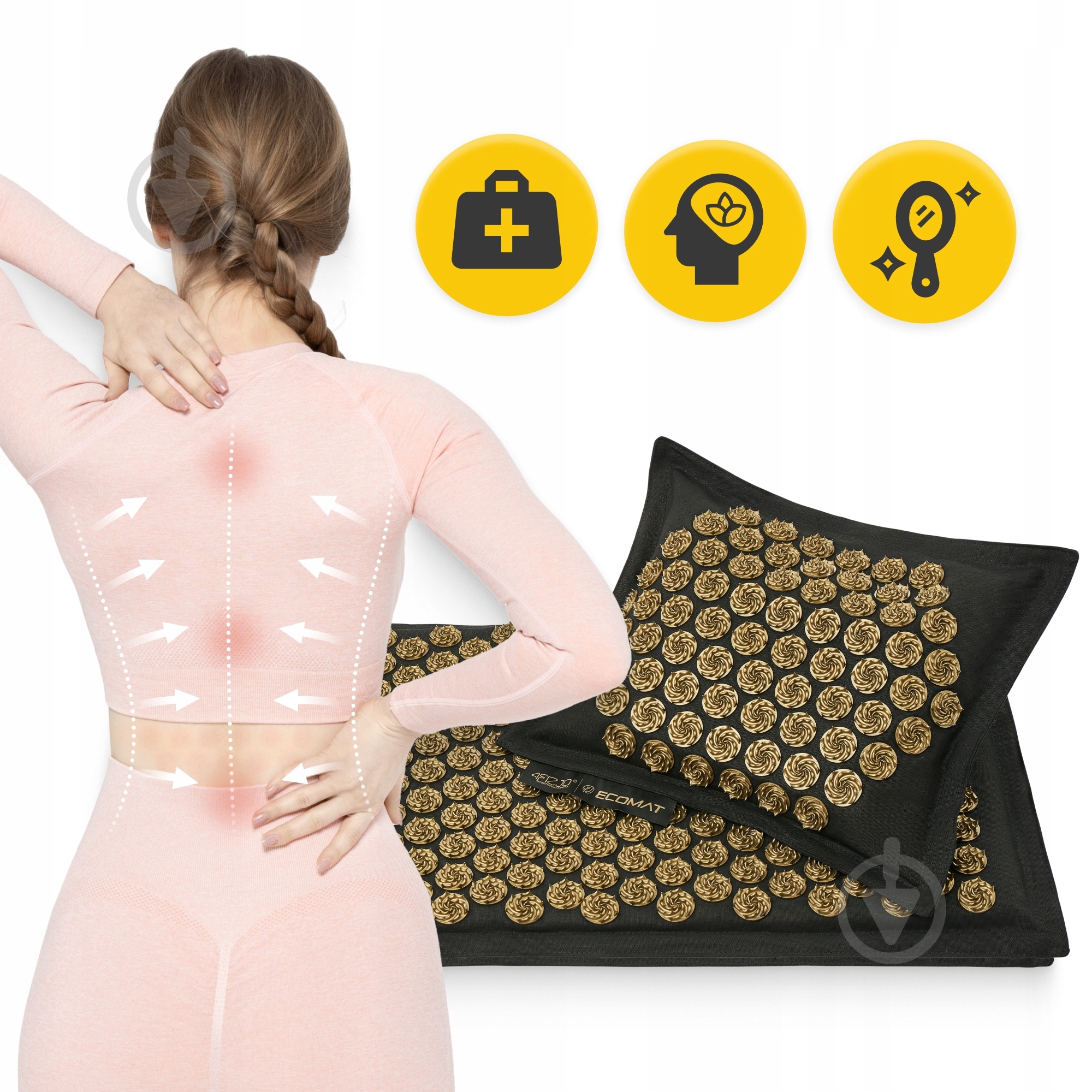 Коврик акупунктурный 4fizjo с подушкой Eco Mat Аппликатор Кузнецова 4FJ0179 Black/Gold (P-5907739311566) - фото 6