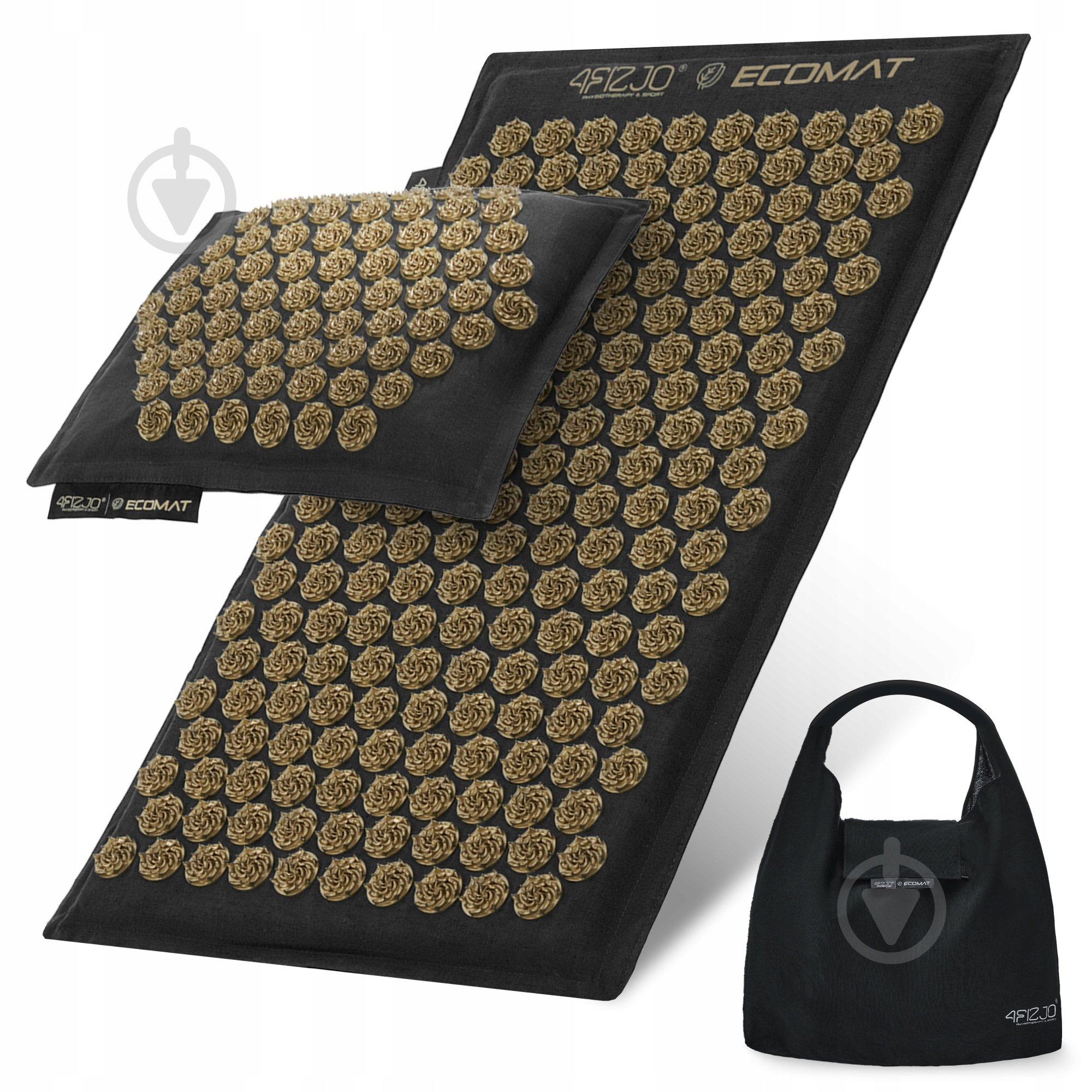 Коврик акупунктурный 4fizjo с подушкой Eco Mat Аппликатор Кузнецова 4FJ0179 Black/Gold (P-5907739311566) - фото 1