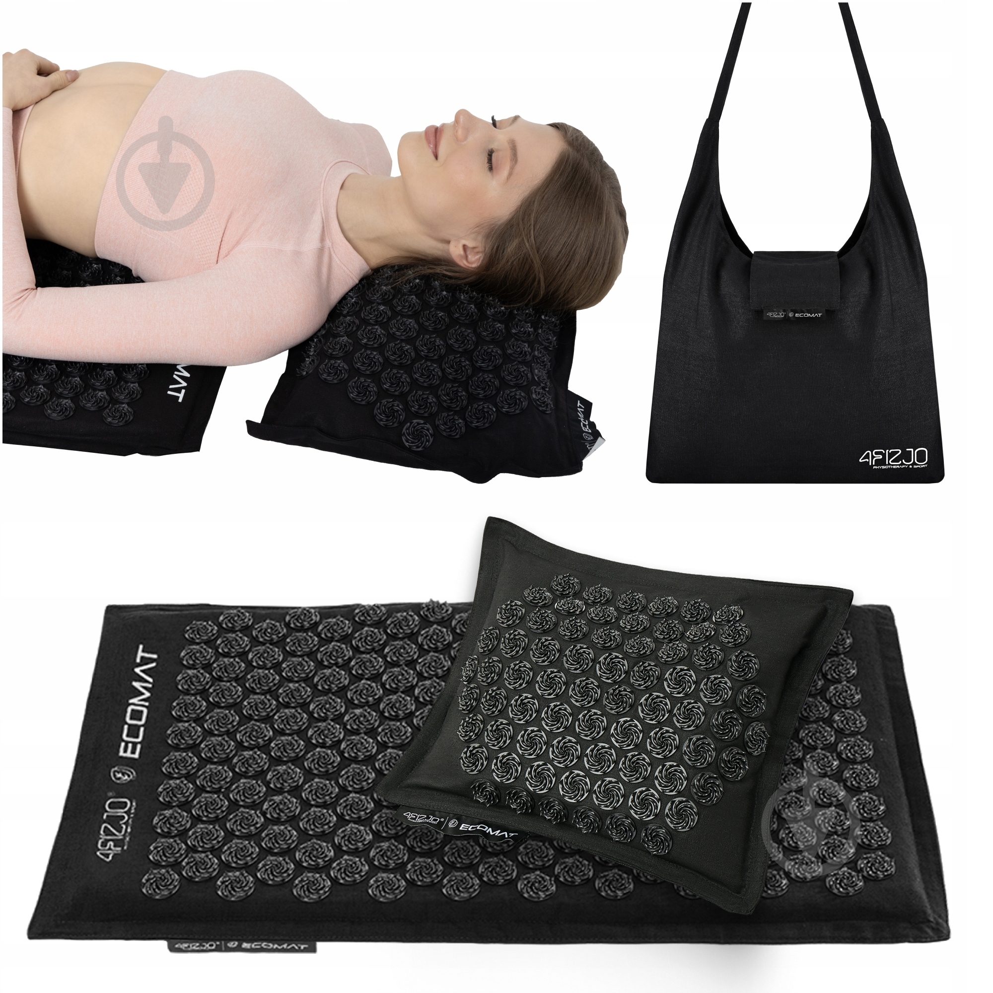 Коврик акупунктурный 4fizjo с подушкой Eco Mat Аппликатор Кузнецова 4FJ0208 Black/Black (P-5907739312563) - фото 1