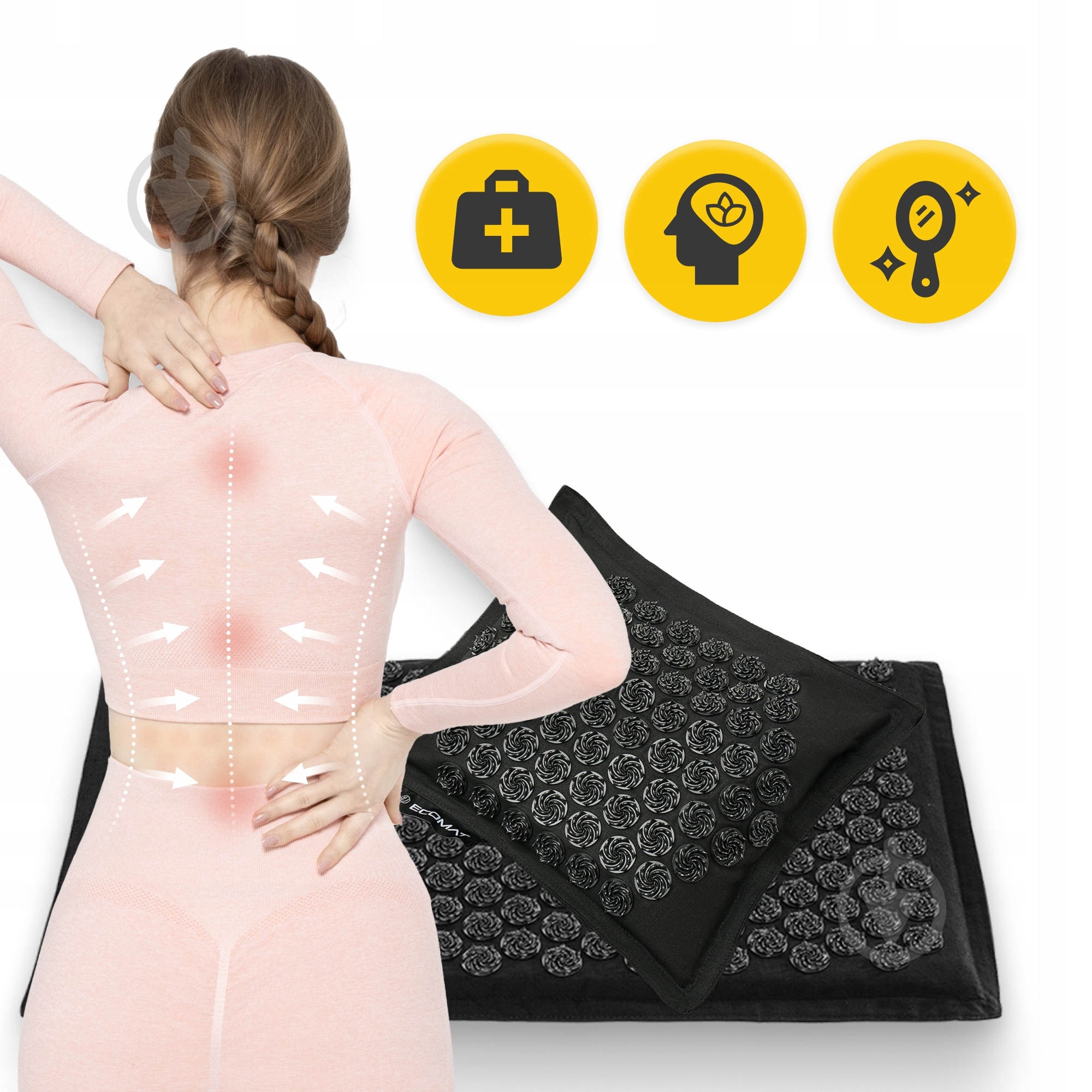 Коврик акупунктурный 4fizjo с подушкой Eco Mat Аппликатор Кузнецова 4FJ0208 Black/Black (P-5907739312563) - фото 12