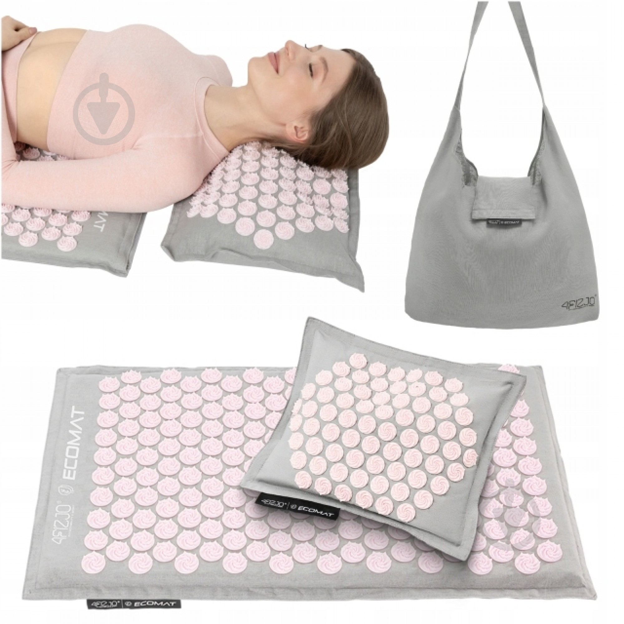 Коврик акупунктурный 4fizjo с подушкой Eco Mat Аппликатор Кузнецова 4FJ0228 Grey/Pink (P-5907739312174) - фото 1