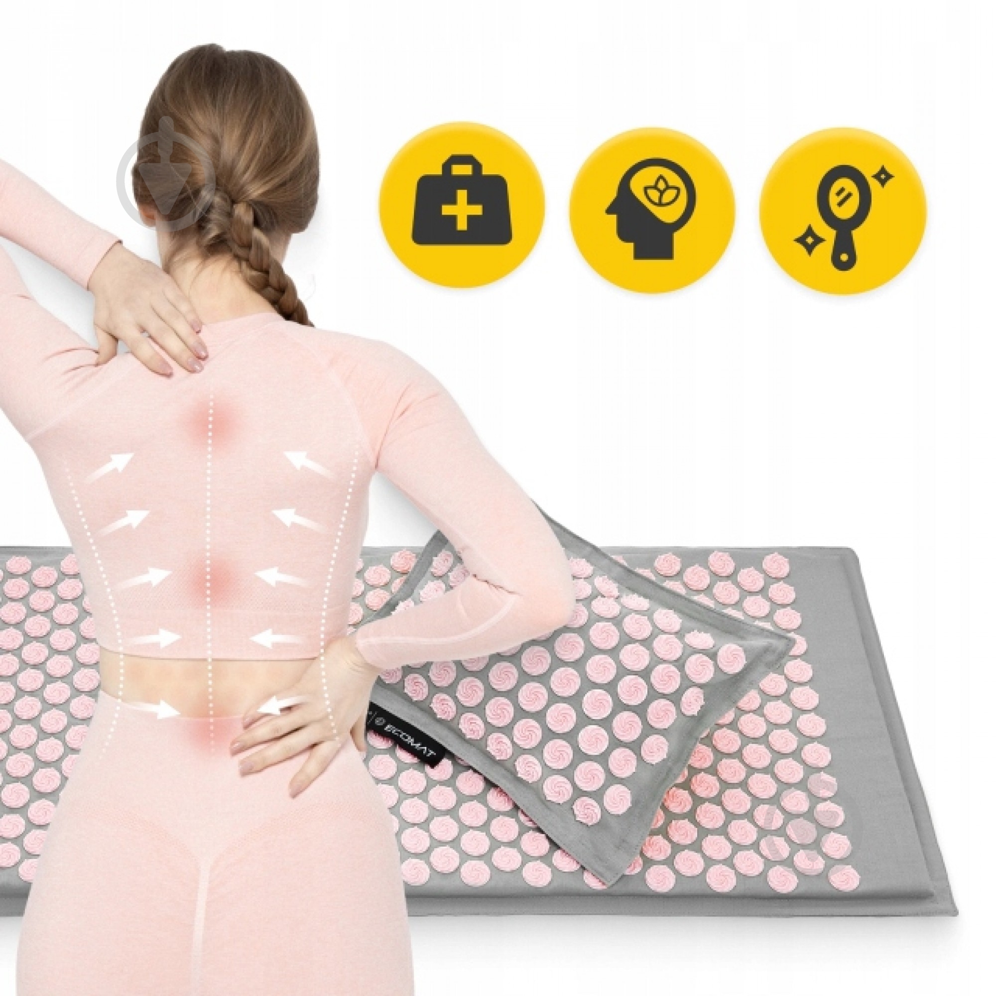 Коврик акупунктурный 4fizjo с подушкой Eco Mat Аппликатор Кузнецова 4FJ0228 Grey/Pink (P-5907739312174) - фото 12