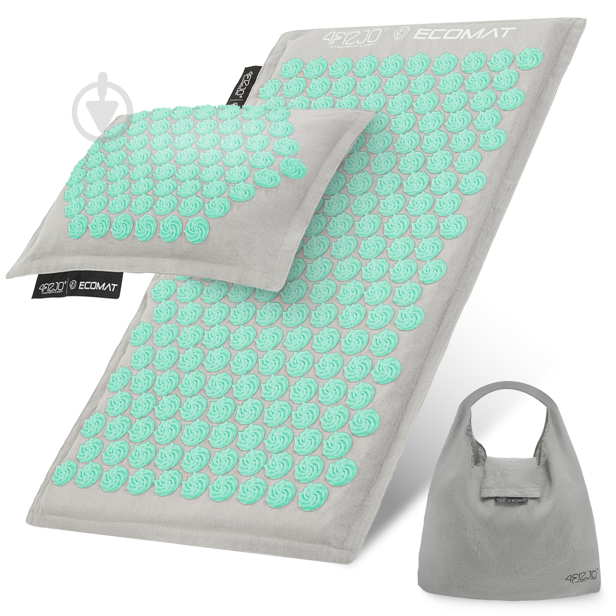 Коврик акупунктурный 4fizjo с подушкой Eco Mat Аппликатор Кузнецова 4FJ0230 Grey/Mint (P-5907739312181) - фото 1