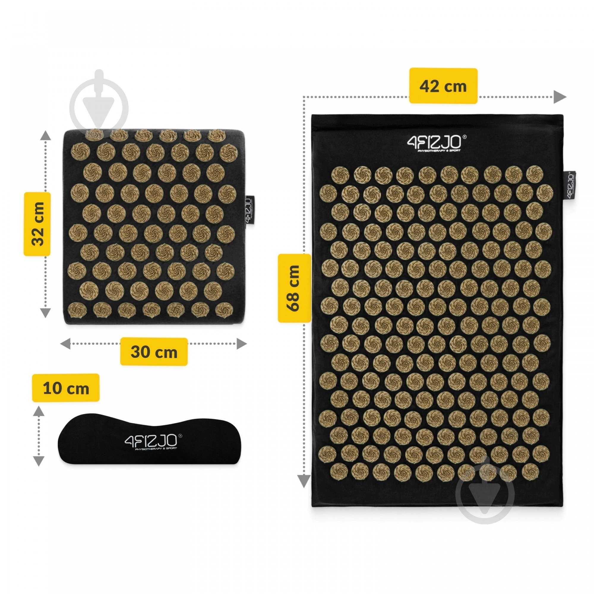 Коврик акупунктурный 4fizjo с подушкой Ergo Mat Аппликатор Кузнецова 4FJ0381 Black/Gold (P-5907739313881) - фото 6