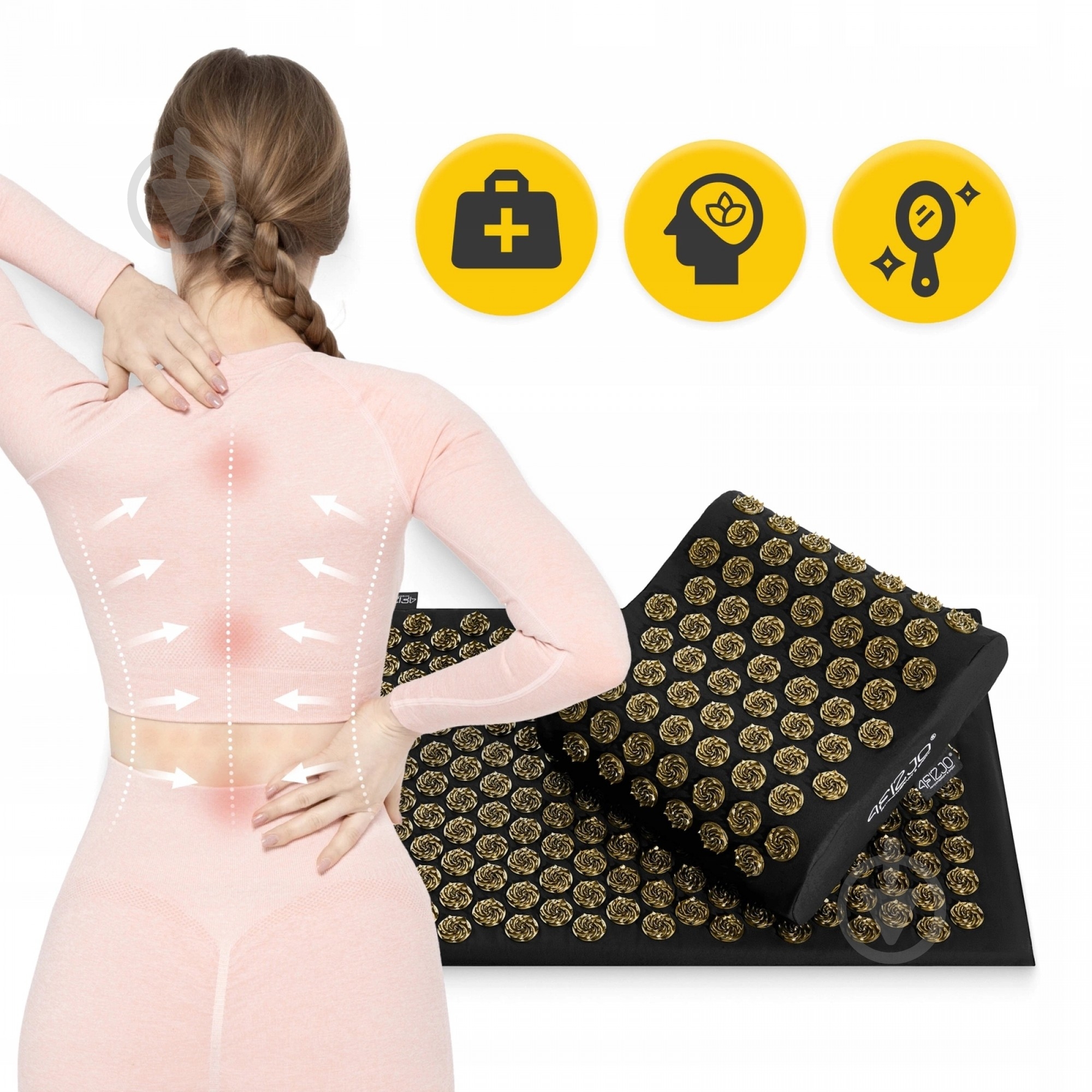 Коврик акупунктурный 4fizjo с подушкой Ergo Mat Аппликатор Кузнецова 4FJ0381 Black/Gold (P-5907739313881) - фото 10