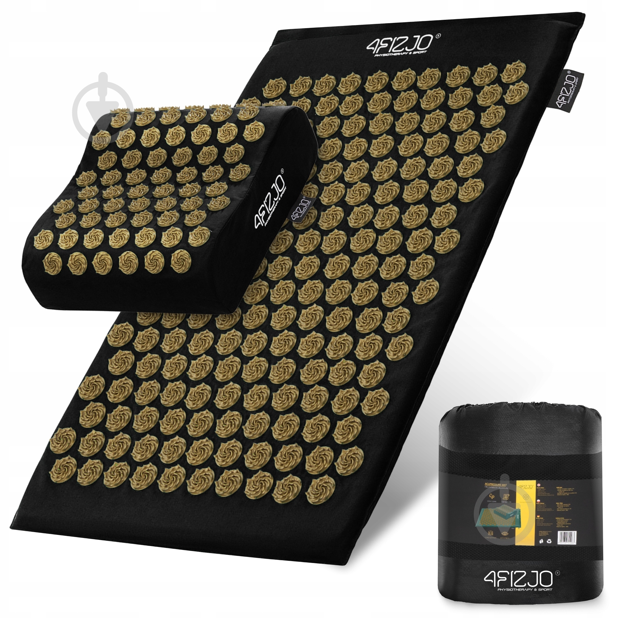 Килимок акупунктурний 4fizjo з подушкою Ergo Mat Аплікатор Кузнєцова 4FJ0381 Black/Gold (P-5907739313881) - фото 1