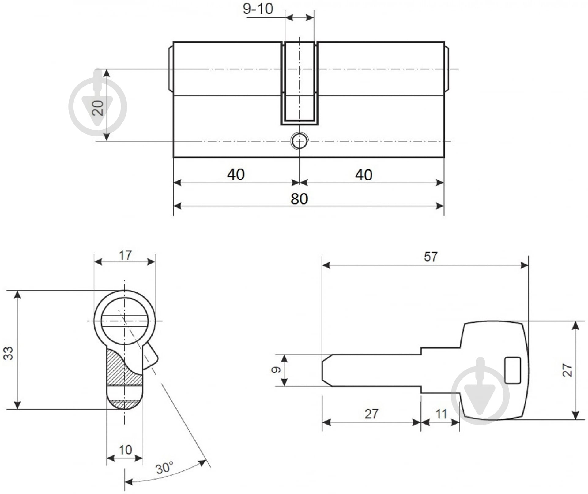 Цилиндр Apecs EM-80-NI (CIS) 40x40 ключ-ключ 80 мм хром - фото 4