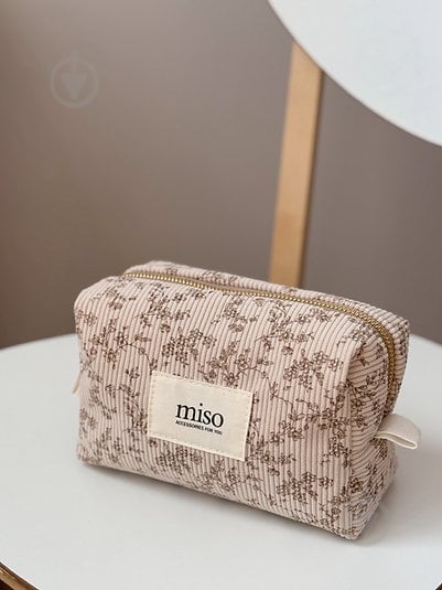 Косметичка MISO accessory вельвет бежева квіткова - фото 2