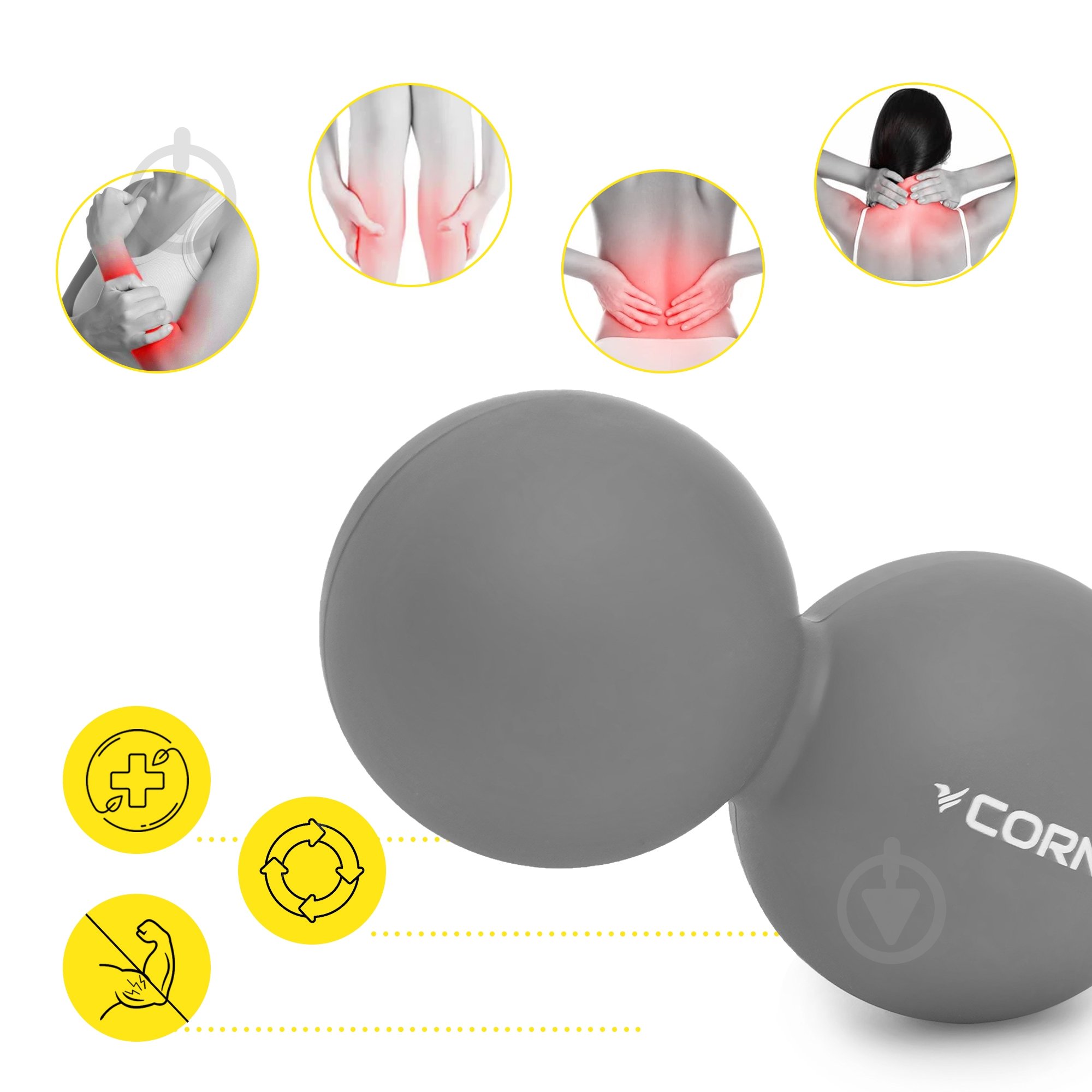 Масажний м'яч Cornix Lacrosse DuoBall 6,3x12,6 см XR-0115 Grey - фото 5