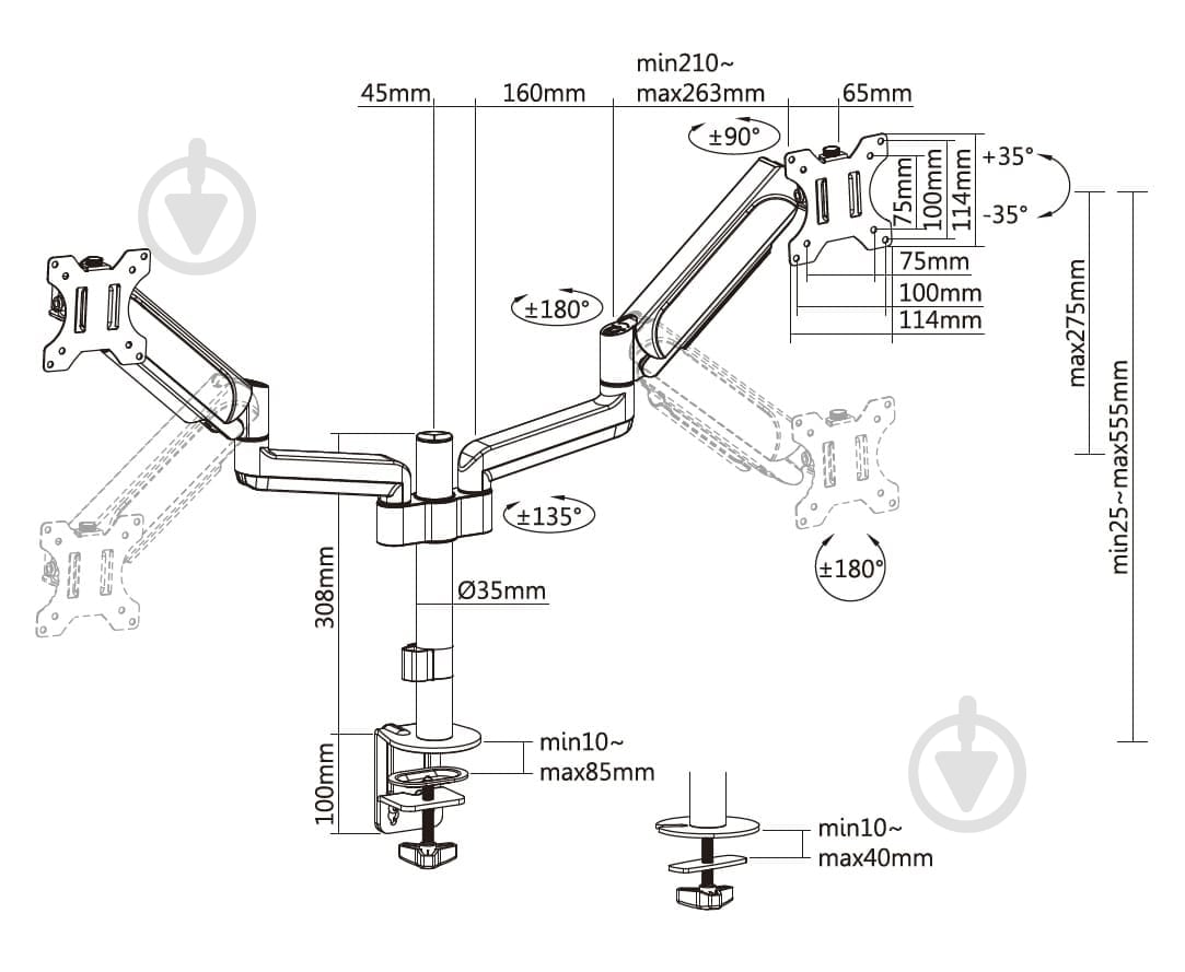 Кріплення для монітора OfficePro MA722B 17-32" 1-9kg Black поворотно-похилі 17"-32" чорний - фото 14 Кріплення для монітора OfficePro MA722B 17-32" 1-9kg Black поворотно-похилі 17"-32" чорний - фото 14