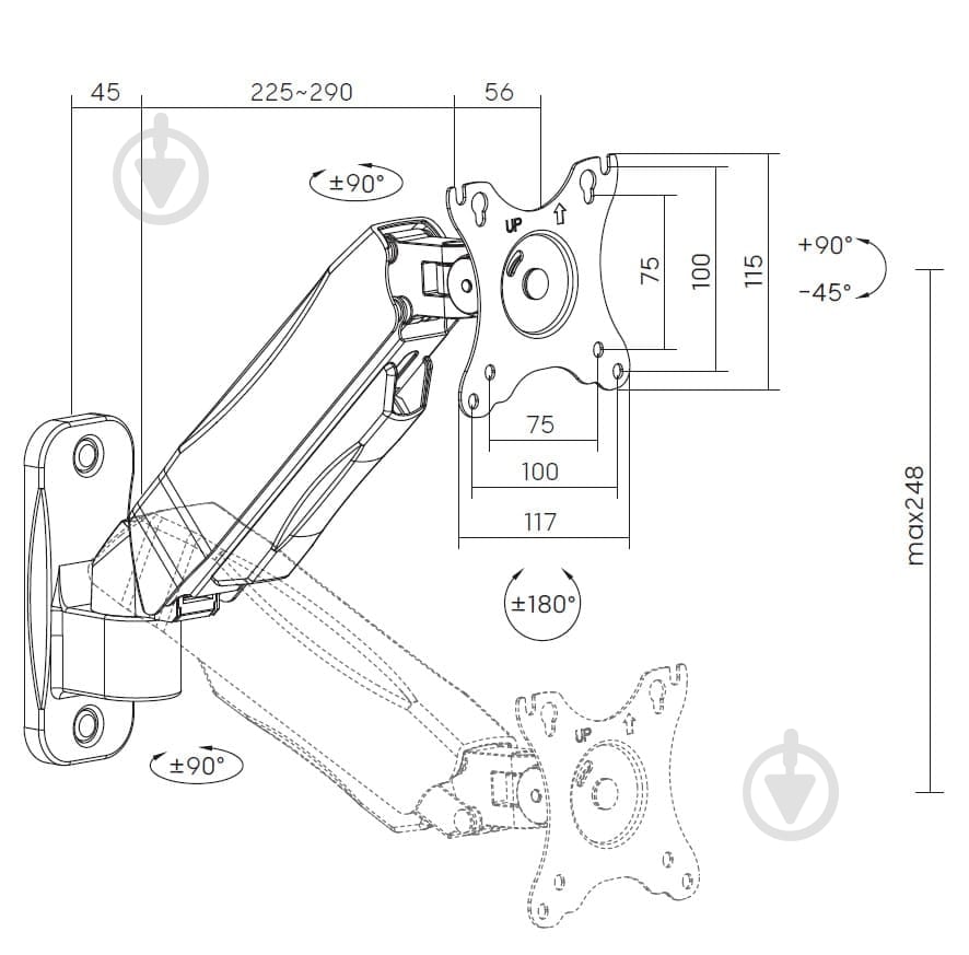 Крепление для монитора OfficePro настенное MA300B 17-32" 2-9kg Black поворотно-наклонные 17"-32" черный - фото 6 Крепление для монитора OfficePro настенное MA300B 17-32" 2-9kg Black поворотно-наклонные 17"-32" черный - фото 6