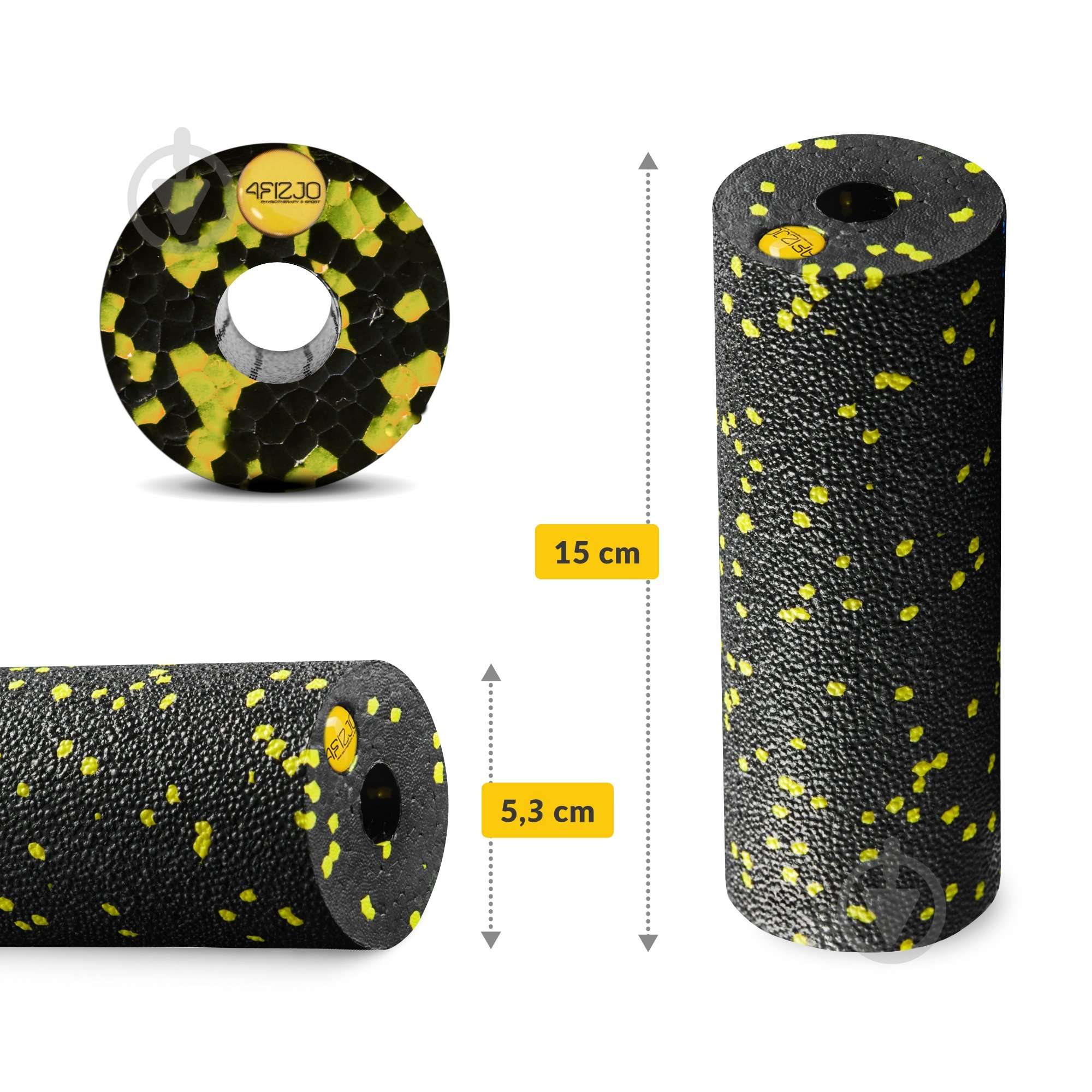 Валик массажный 4fizjo Mini Foam Roller 15 x 5.3 см (валик, роллер) 4FJ0081 Black/Yellow (P-5907222931790) - фото 3