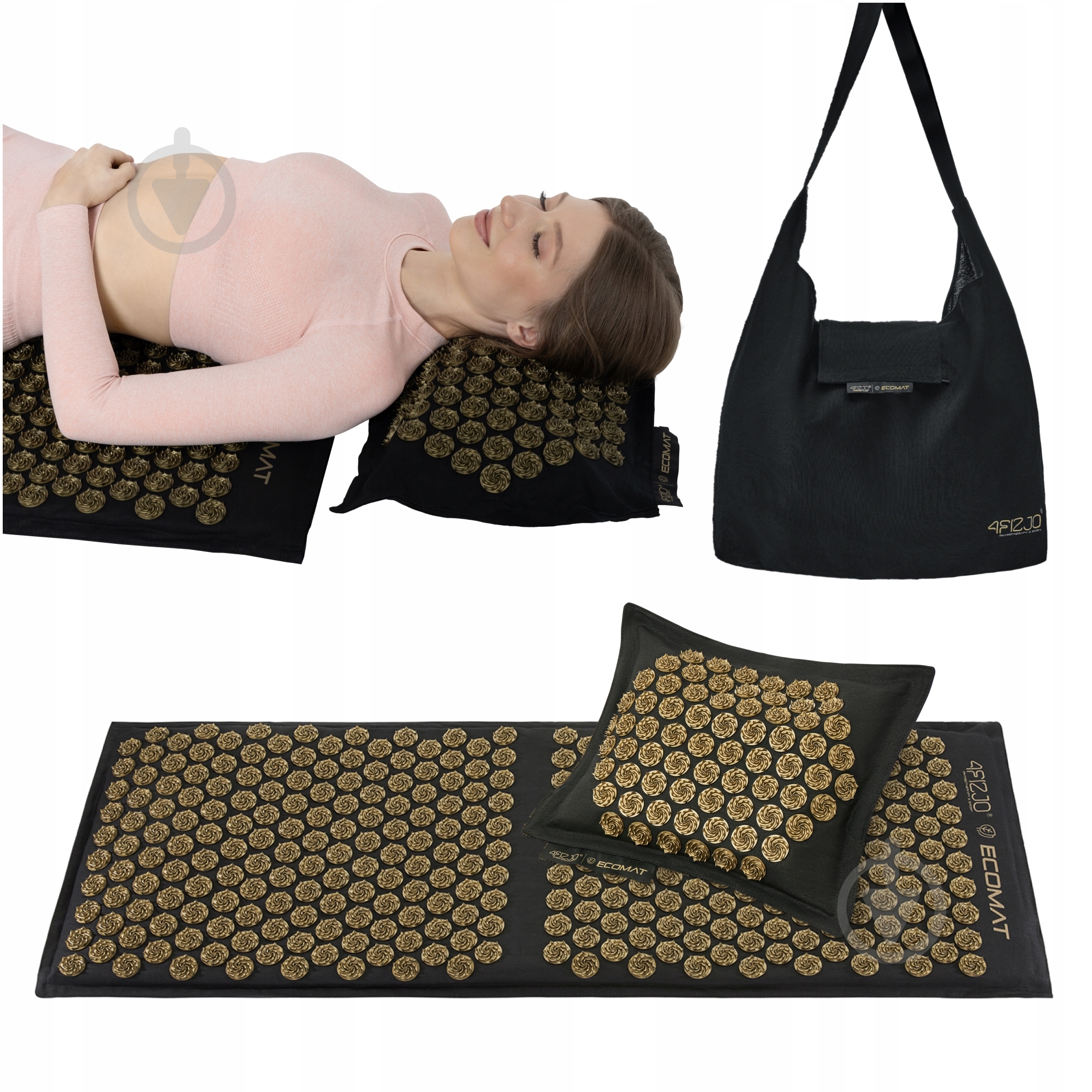 Коврик акупунктурный 4fizjo с подушкой Eco Mat XL Аппликатор Кузнецова 4FJ0291 Black/Gold - фото 1