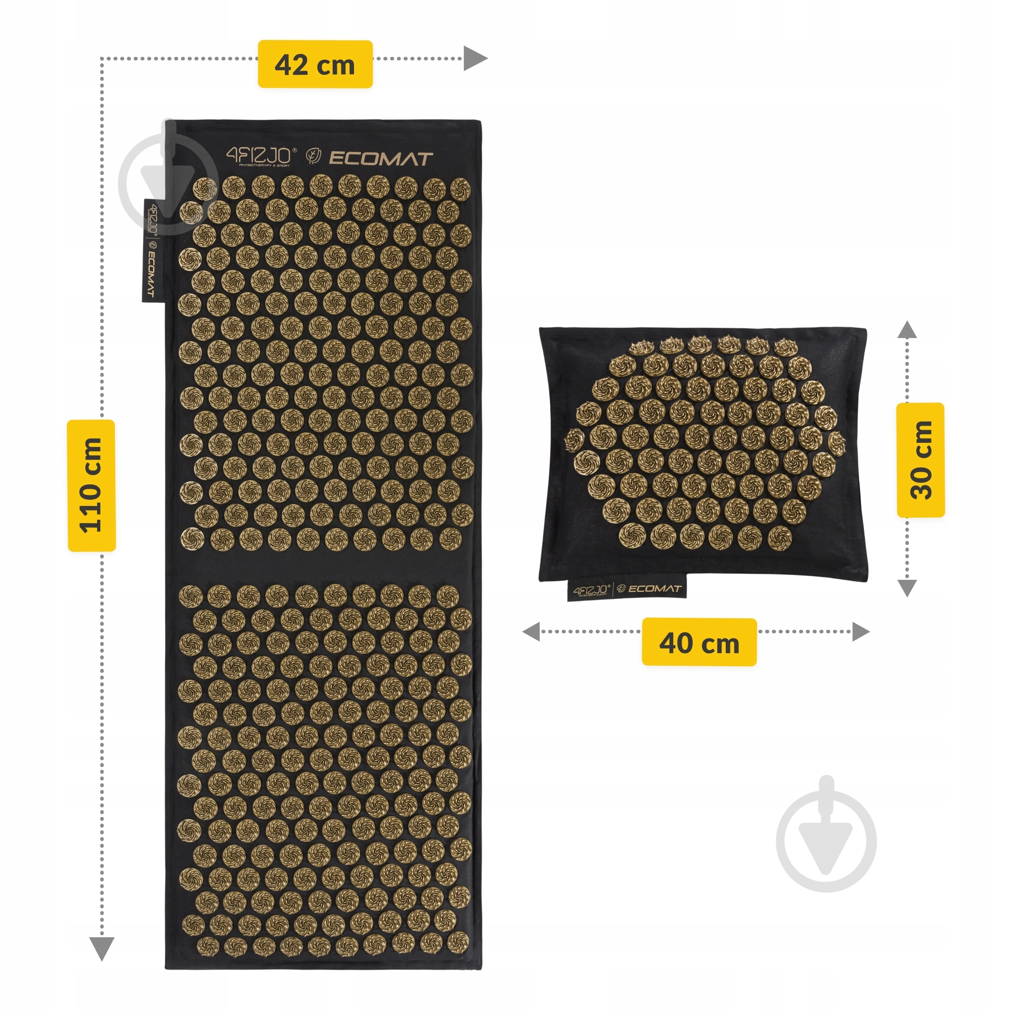 Коврик акупунктурный 4fizjo с подушкой Eco Mat XL Аппликатор Кузнецова 4FJ0291 Black/Gold - фото 5
