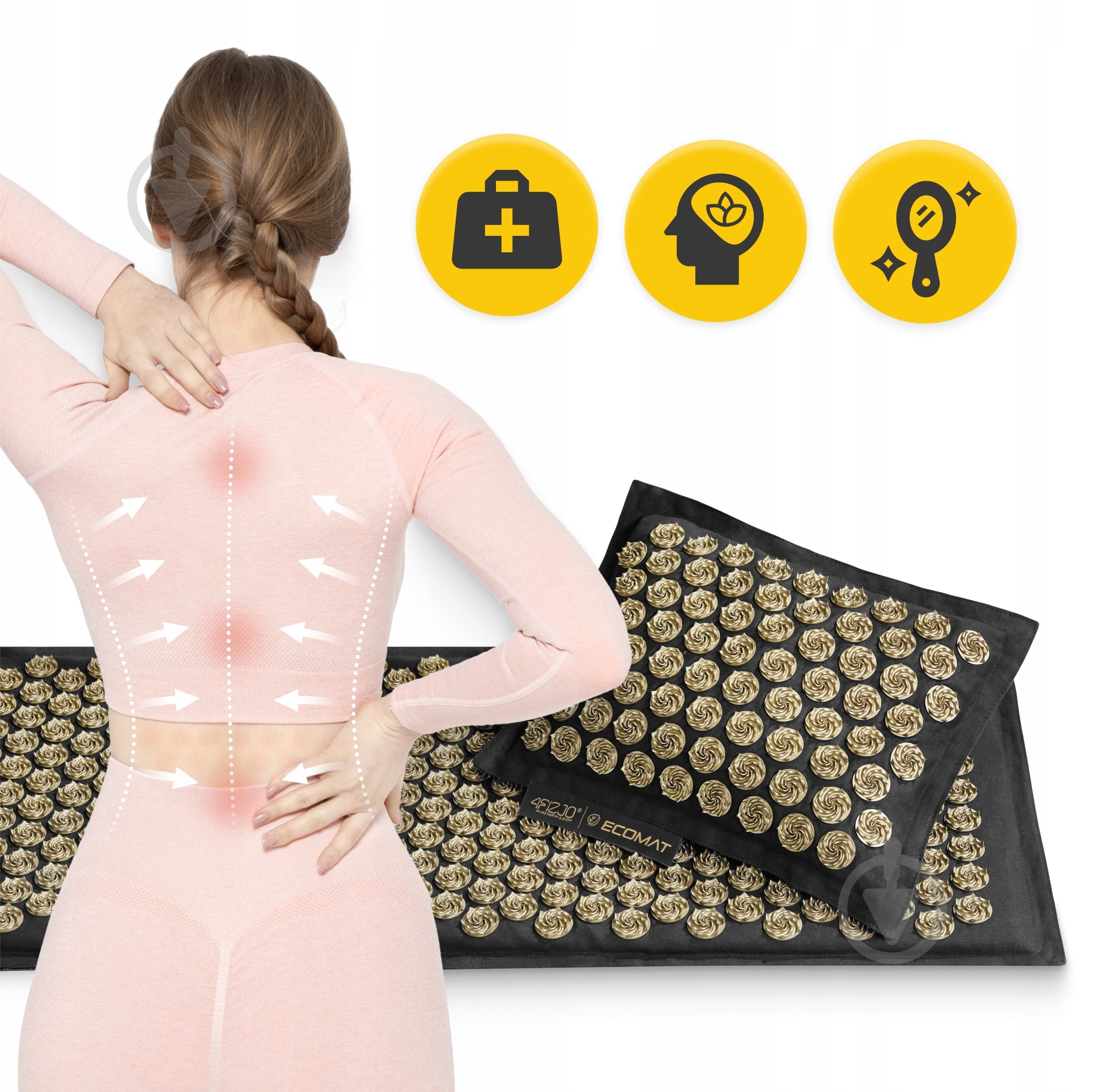 Коврик акупунктурный 4fizjo с подушкой Eco Mat XL Аппликатор Кузнецова 4FJ0291 Black/Gold - фото 12