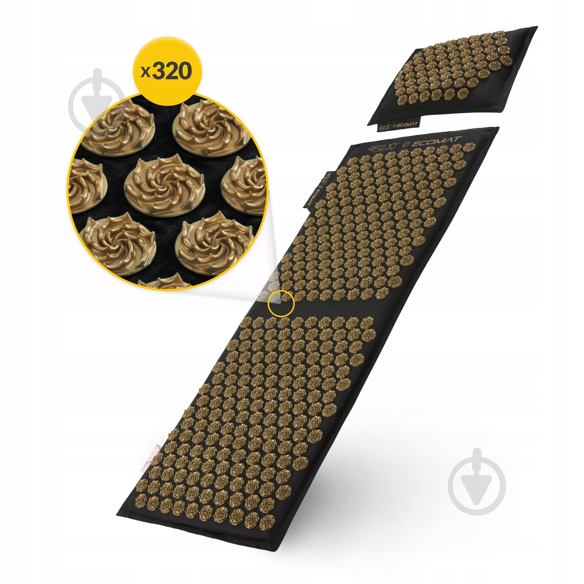 Коврик акупунктурный 4fizjo с подушкой Eco Mat XL Аппликатор Кузнецова 4FJ0291 Black/Gold - фото 9