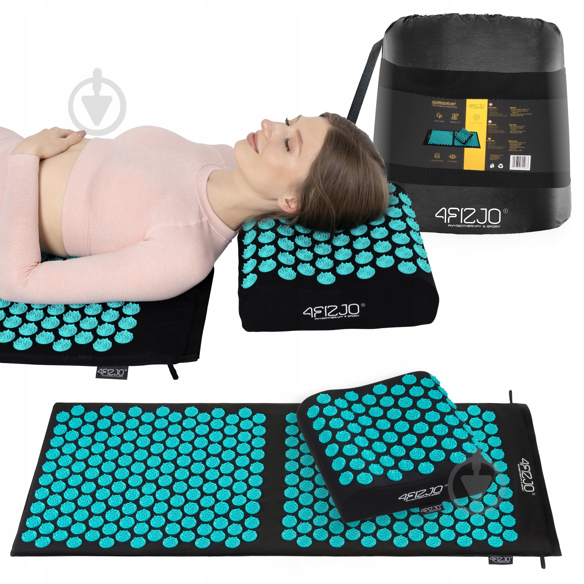 Коврик акупунктурный 4fizjo с подушкой Ergo Mat XL Аппликатор Кузнецова 4FJ0384 Black/Blue (P-5907739313874) - фото 1