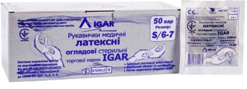 Рукавички медичні IGAR латексні стерильні розмір 6-7 2 шт./уп. - фото 1