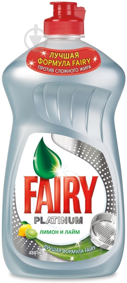 Засіб для ручного миття посуду Fairy Platinum Лимон і лайм 0,48 л - фото 1