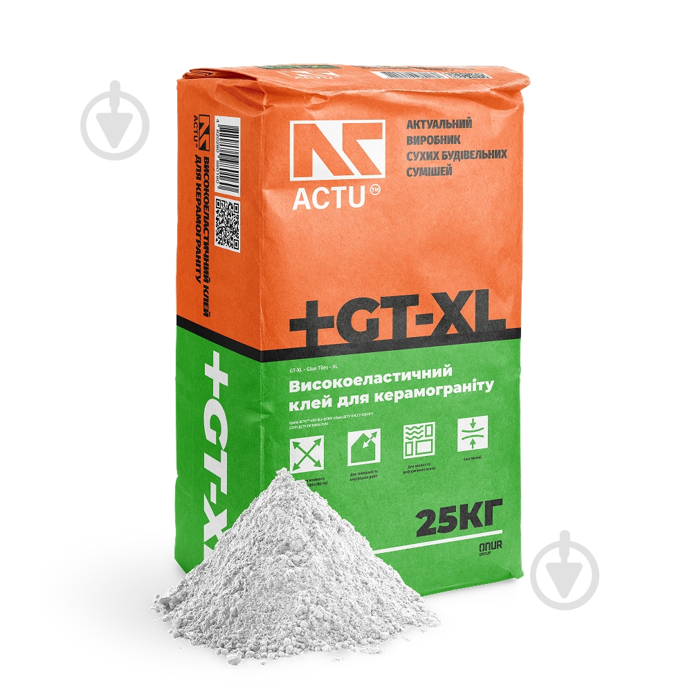 Клей для плитки ACTU «GT-XL» для плитки XL формату (до 180x180 см), Еластичний 25 кг - фото 1