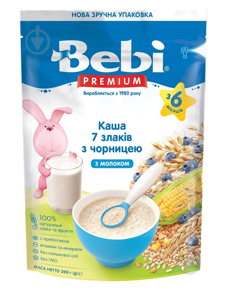 Каша молочная Bebi от 6 месяцев Premium 7 злаков с черникой 200 г - фото 1