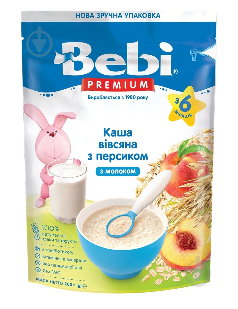 Каша молочная Bebi от 6 месяцев Premium Овсяная с персиком 200 г - фото 1