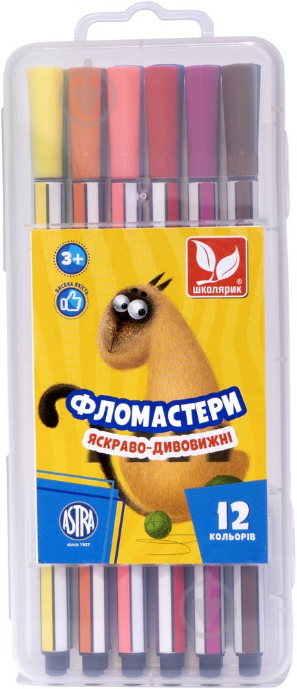 Фломастеры шестигранные 12 цветов Школярик - фото 1