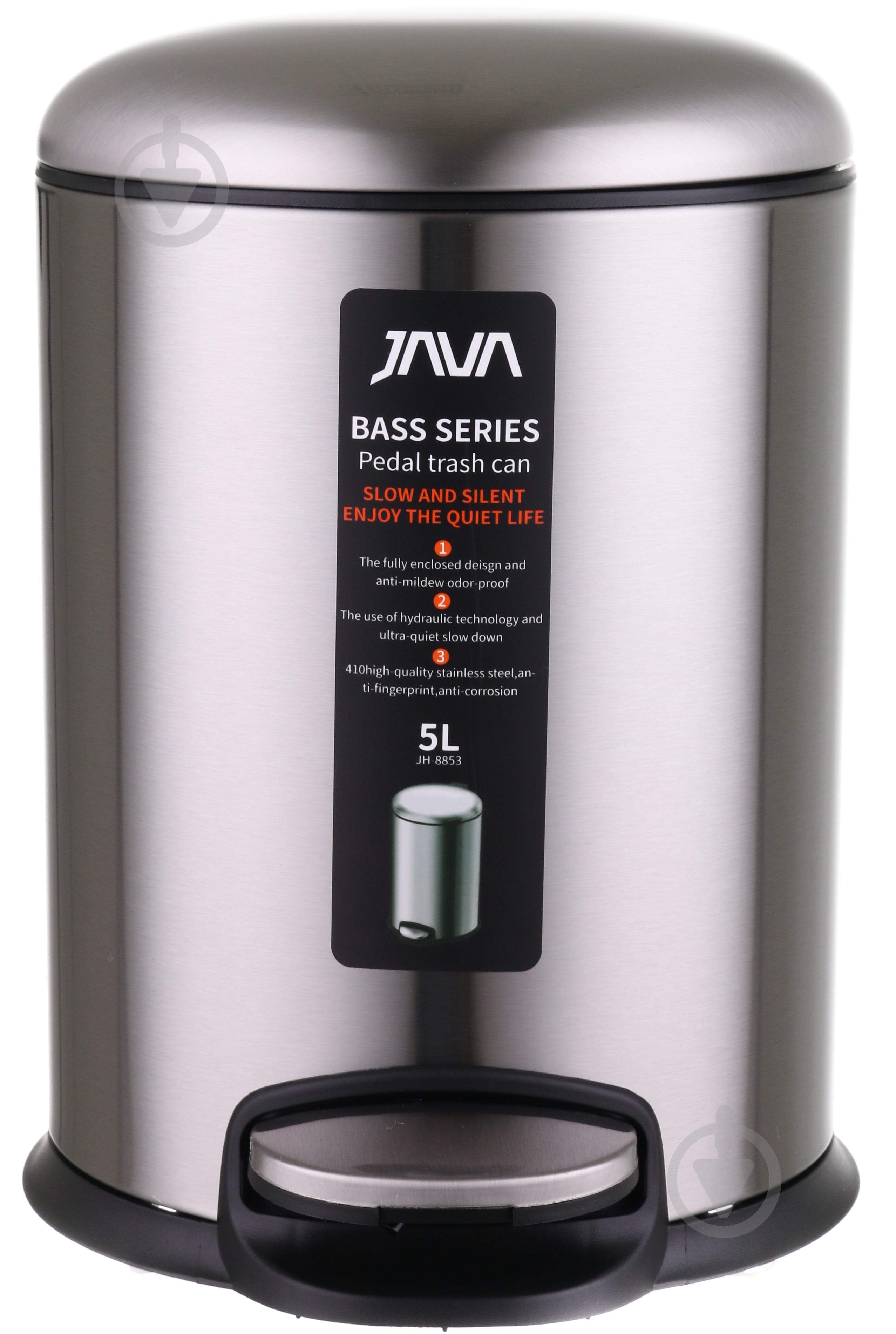 Ведро с педалью Java JH-8853 - 5L chrome SOFT CLOSE - фото 5 Ведро с педалью Java JH-8853 - 5L chrome SOFT CLOSE - фото 5