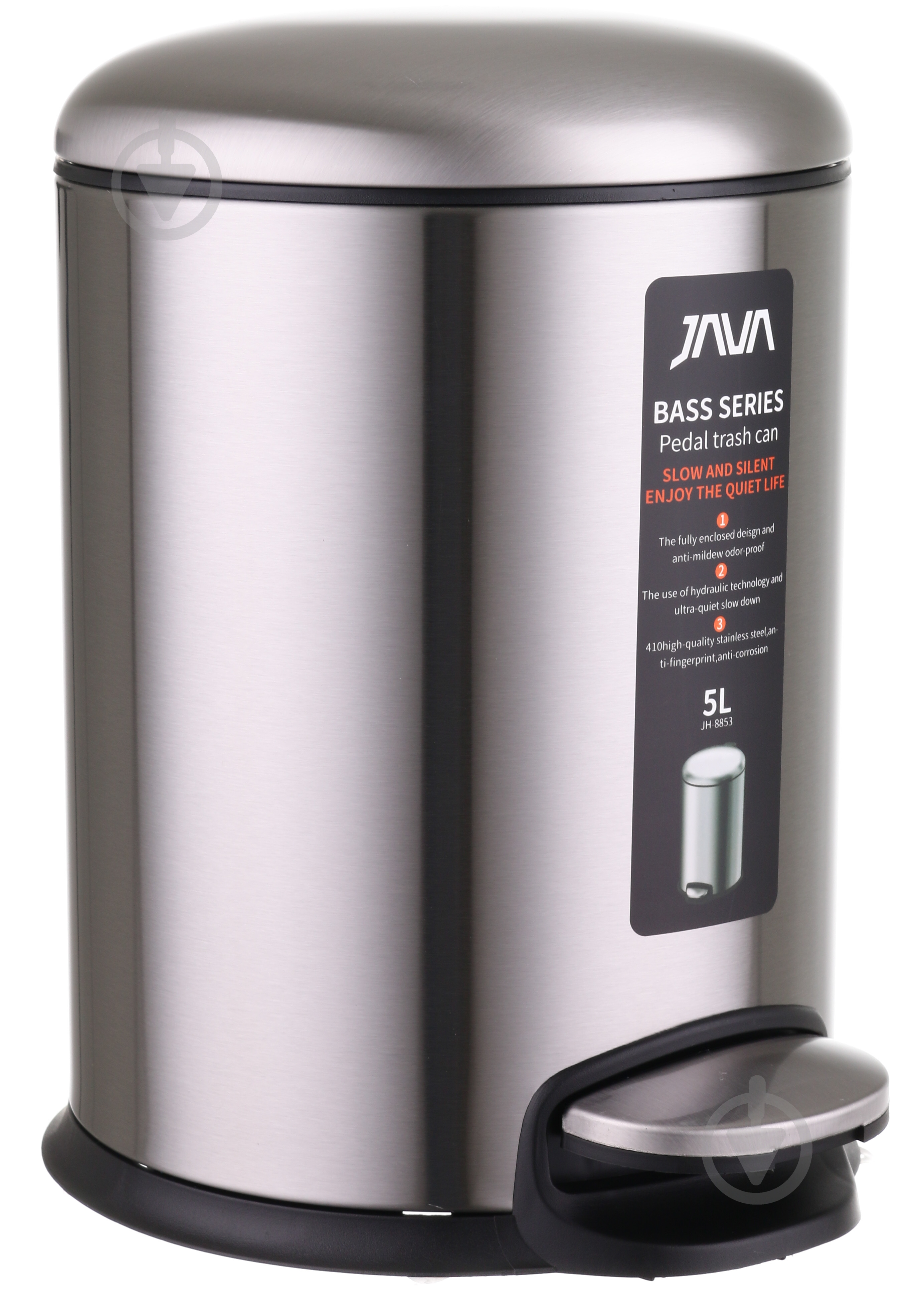 Ведро с педалью Java JH-8853 - 5L chrome SOFT CLOSE - фото 4 Ведро с педалью Java JH-8853 - 5L chrome SOFT CLOSE - фото 4