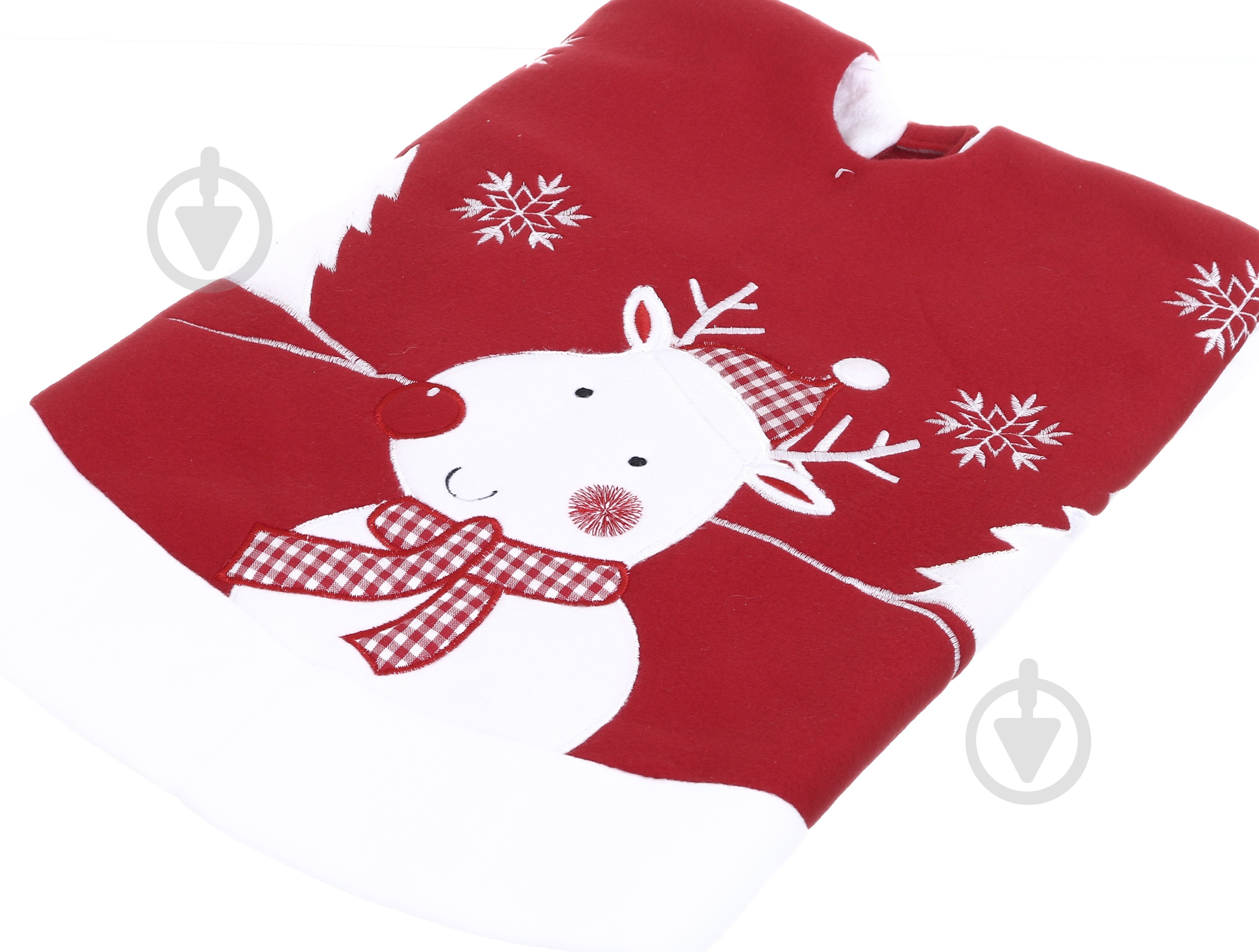 Коврик новогодний под елку с лосиком бело-красный 90 см AT57-02 - фото 1 Коврик новогодний под елку с лосиком бело-красный 90 см AT57-02 - фото 1