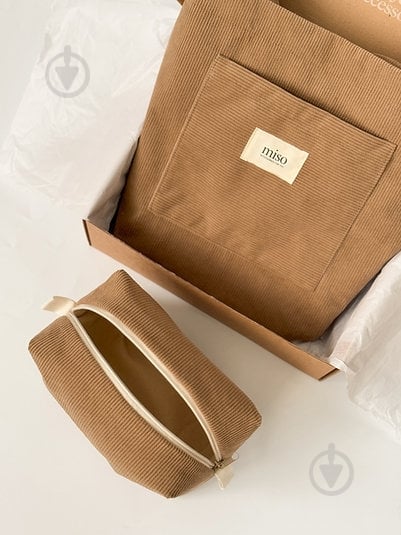 Сумка-шоппер MISO accessory вельвет з карманом горчичный - фото 3