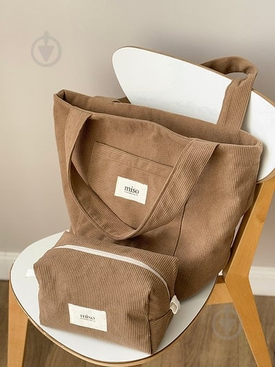 Сумка-шоппер MISO accessory вельвет з карманом горчичный - фото 2