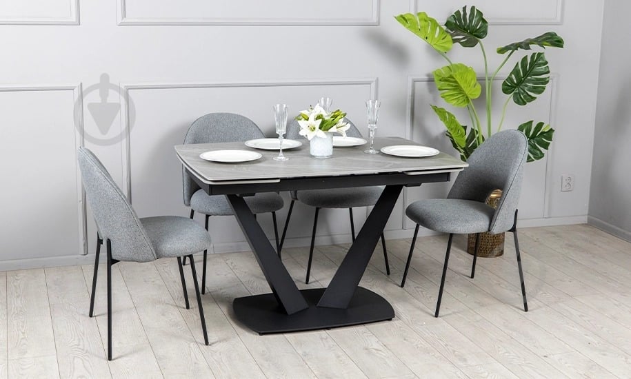 Стол обеденный Prestol Саймон 1200(1800)x800x750мм серый/черный - фото 5