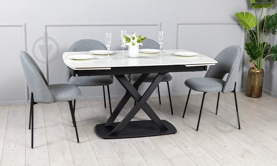 Стол обеденный Prestol Пиано 1400(2000)x900x750мм белый/черный - фото 6