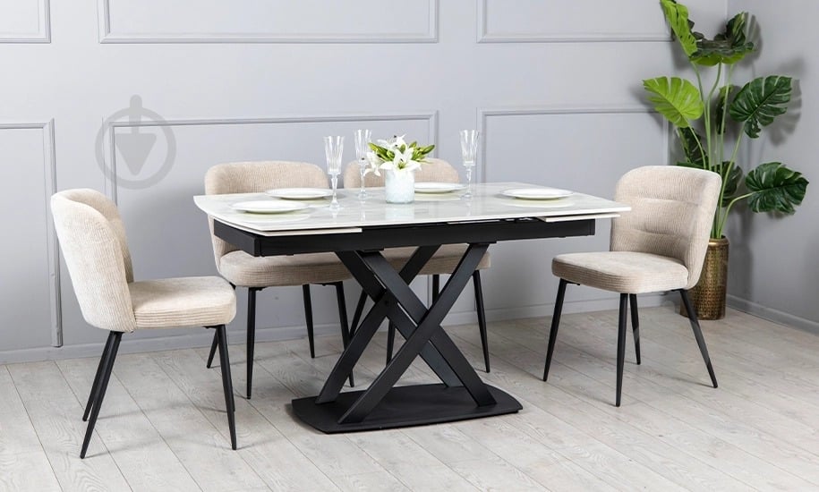 Стол обеденный Prestol Пиано 1400(2000)x900x750мм белый/черный - фото 7